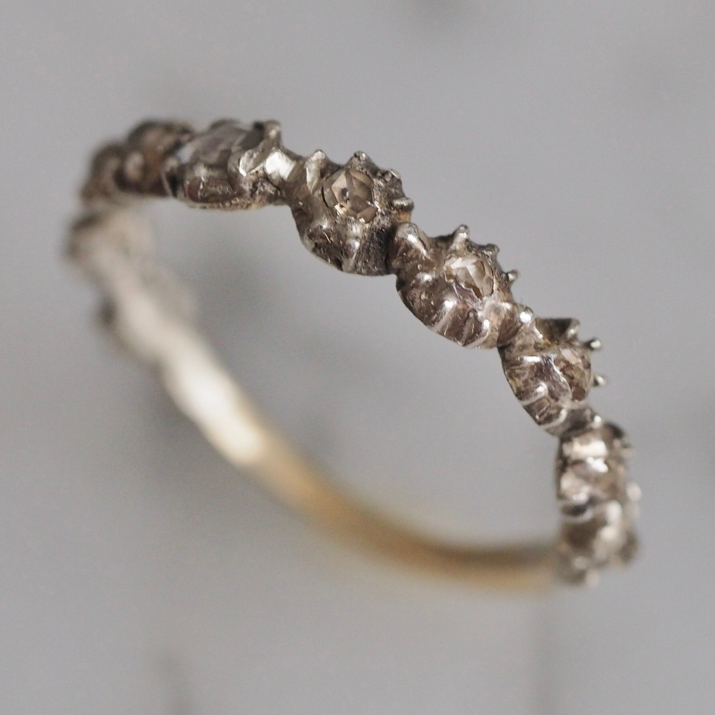 Antique Georgian Rose Cut Diamond Half Eternity Ring in 14k Gold and Silver