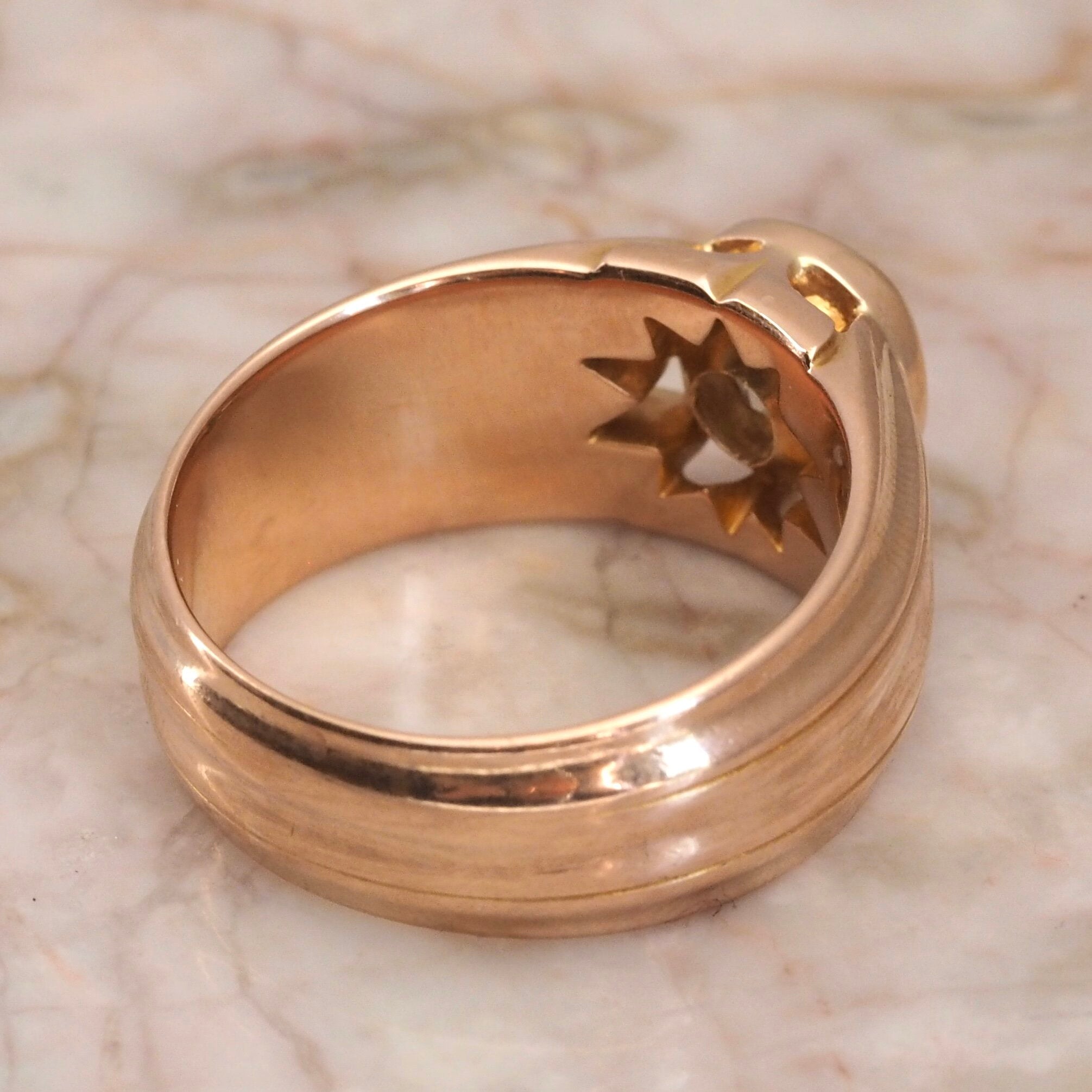 Antique Russian 18k Rose Gold Old Mine Cut DIamond Ring