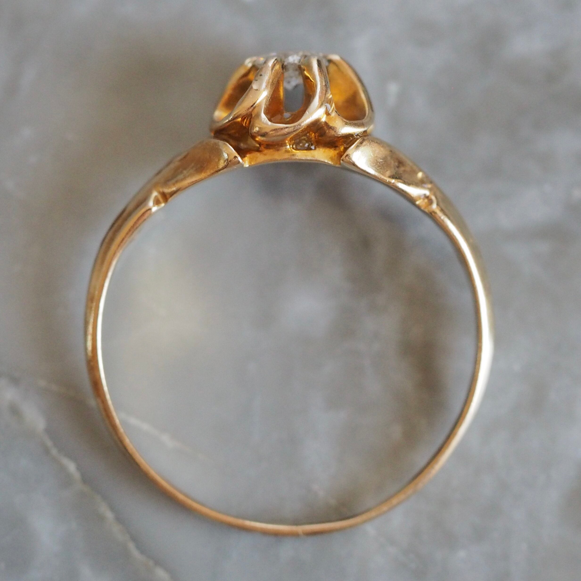 Antique Victorian 14k Gold Belcher Set Old Mine Cut Diamond Ring