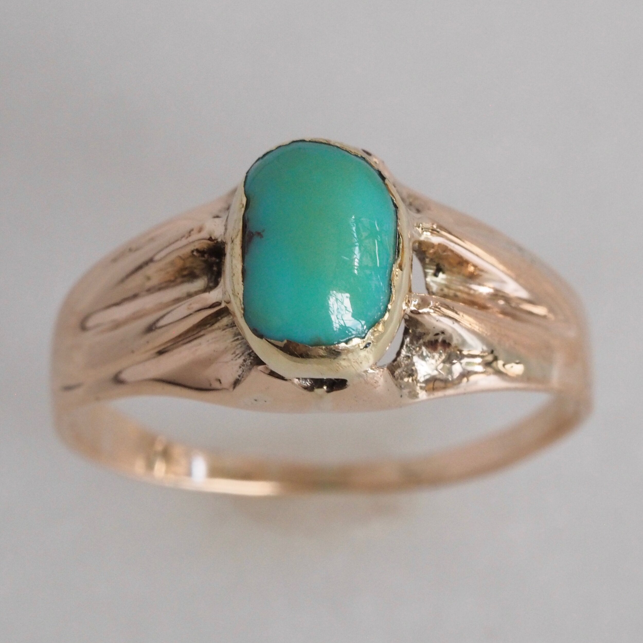 Antique Victorian 14k Gold Belcher Set Turquoise Ring