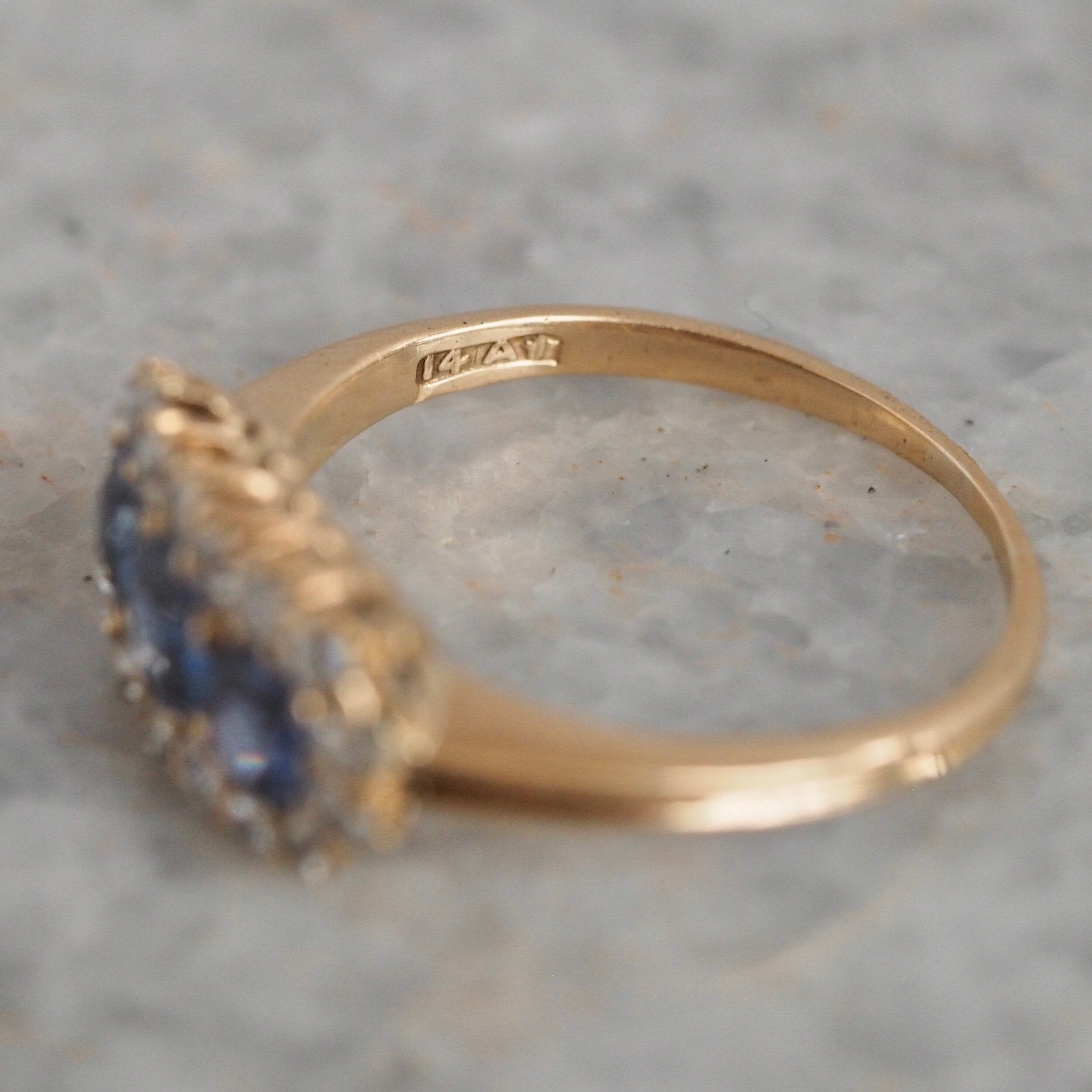 Antique Victorian 14k Gold Natural Sapphire and Old Mine Cut Diamond Ring