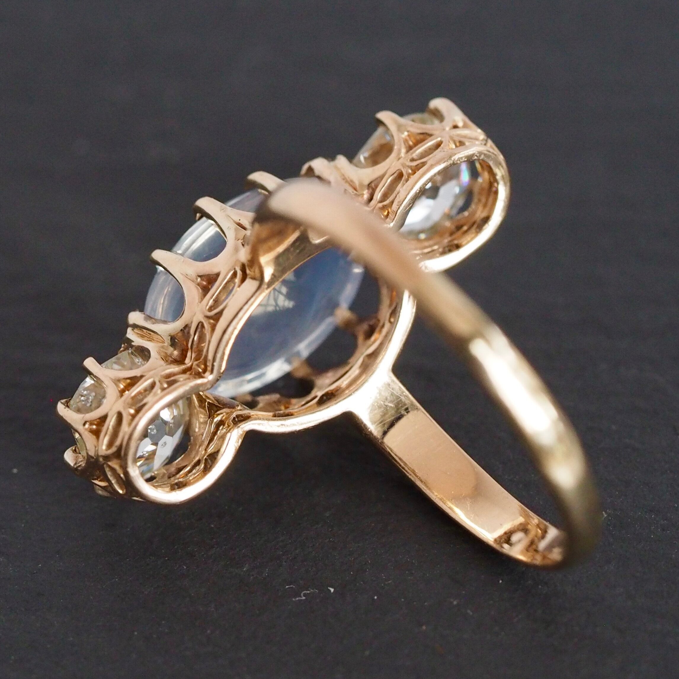 Antique Victorian 14k Gold Ring Paired with Two Old Mine Cut Diamonds and Moonstone