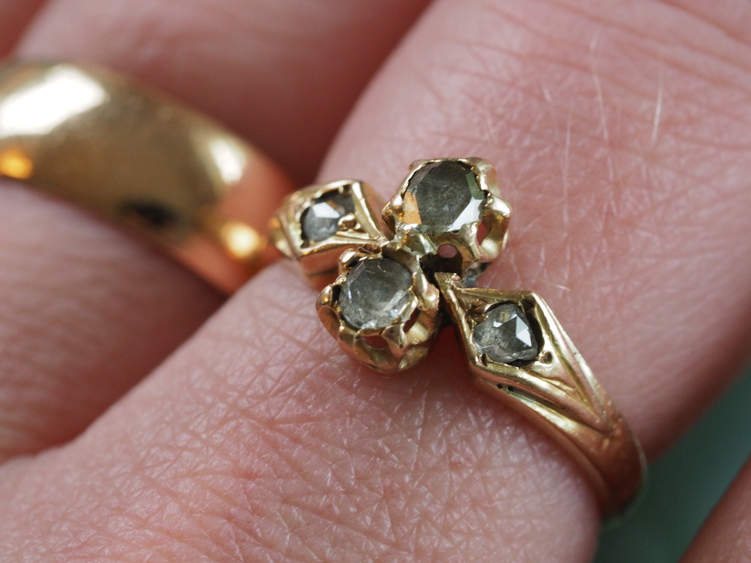 Antique Victorian 14k Gold Rose Cut Diamond Engagement Ring