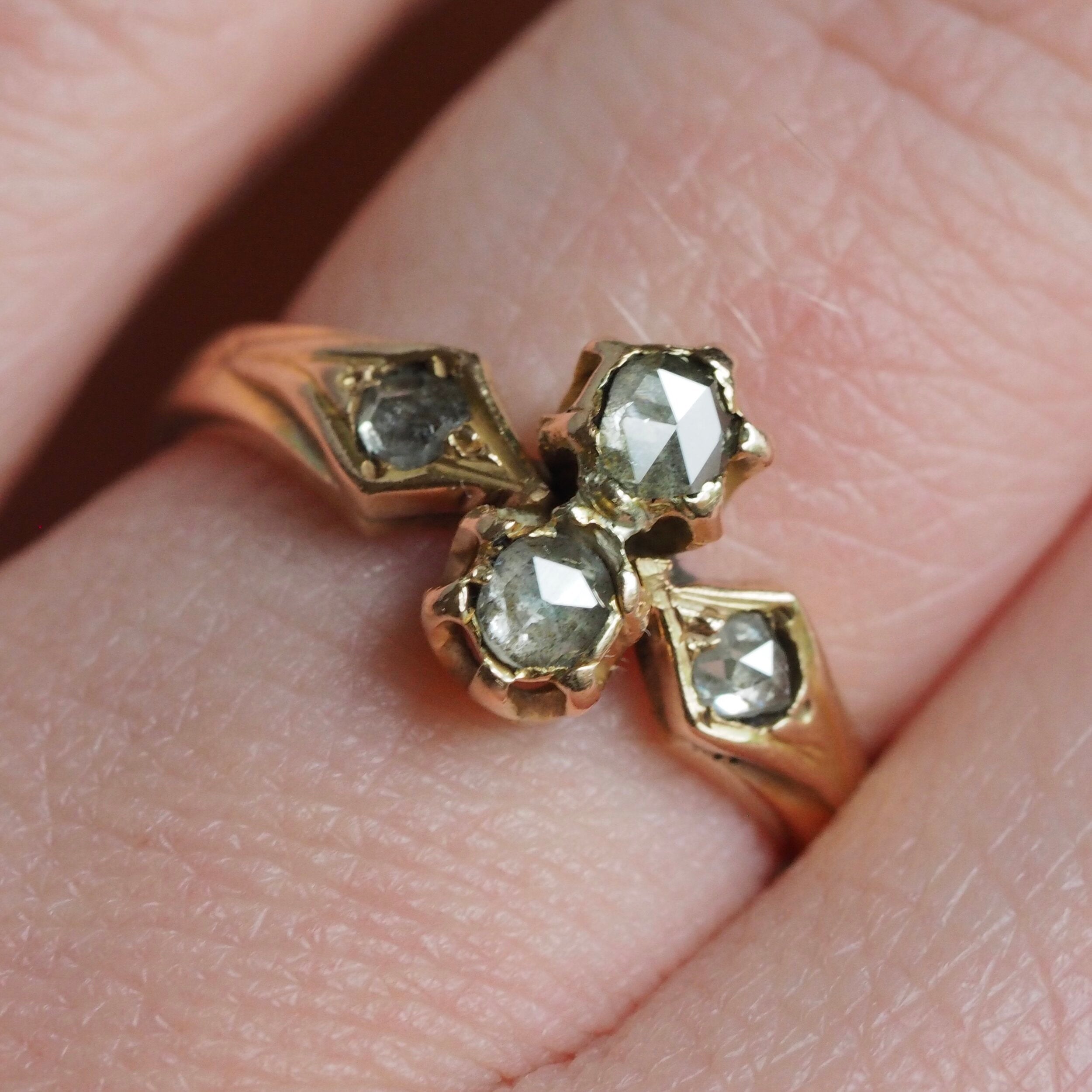 Antique Victorian 14k Gold Rose Cut Diamond Engagement Ring