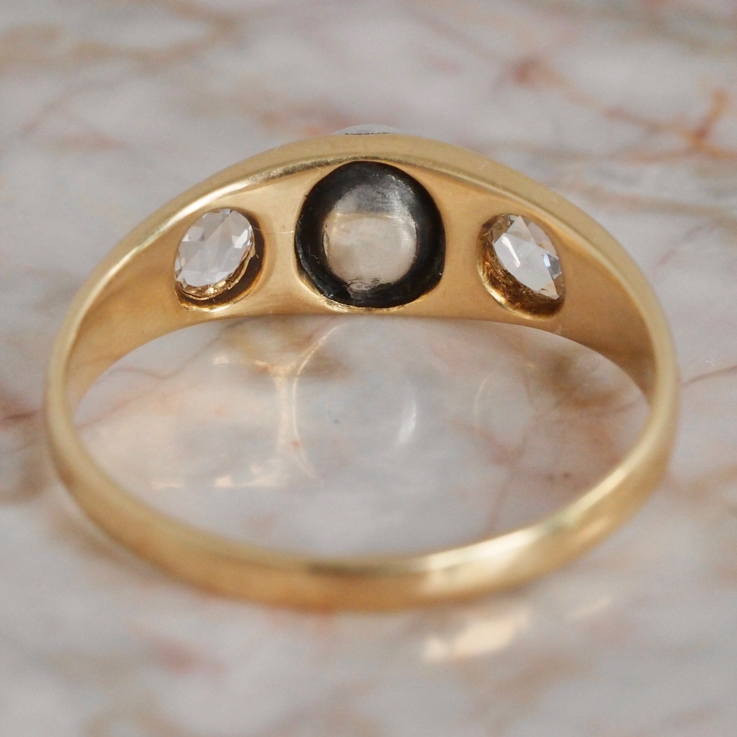 Antique Victorian 14k Gold Rose Cut Diamond Trilogy Ring