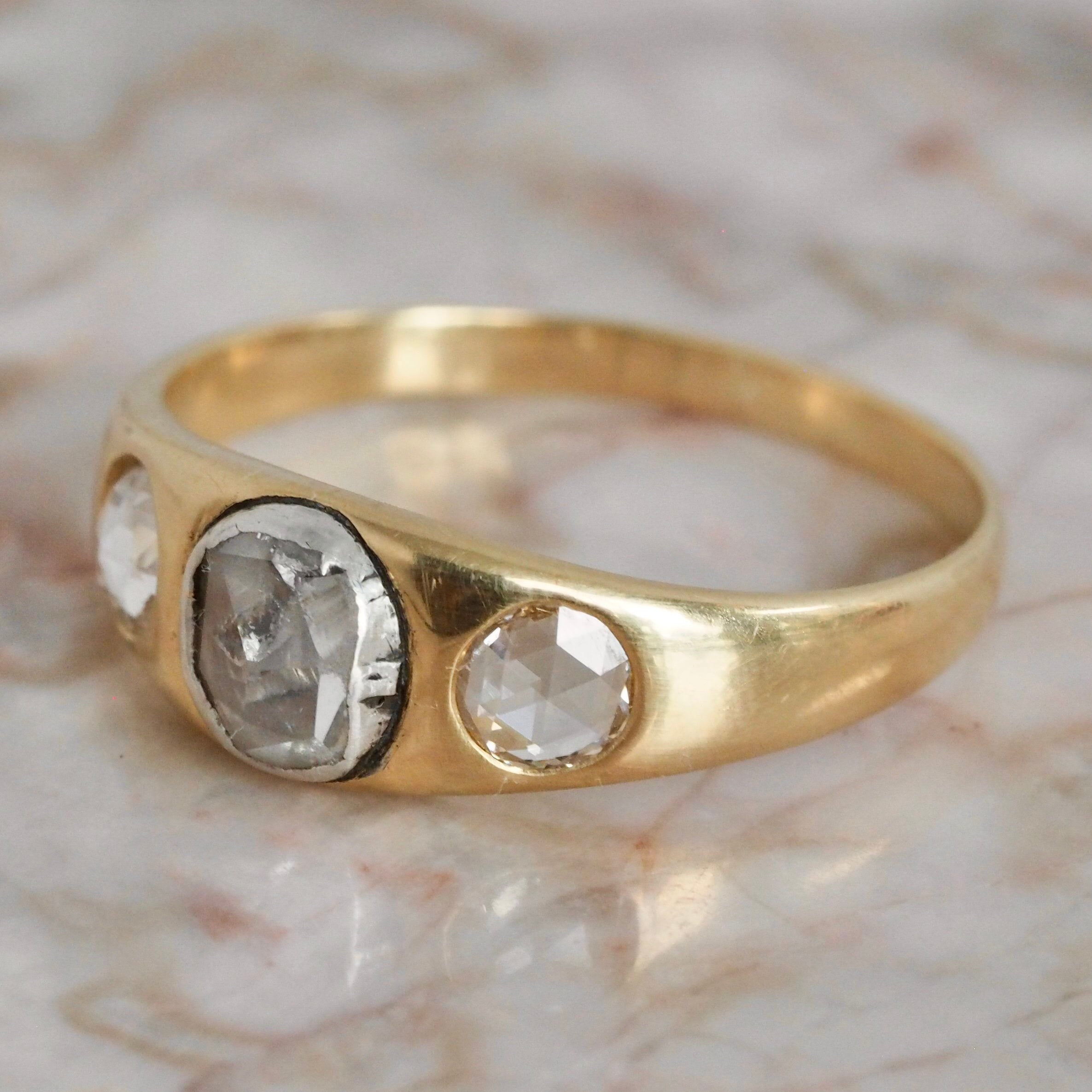 Antique Victorian 14k Gold Rose Cut Diamond Trilogy Ring