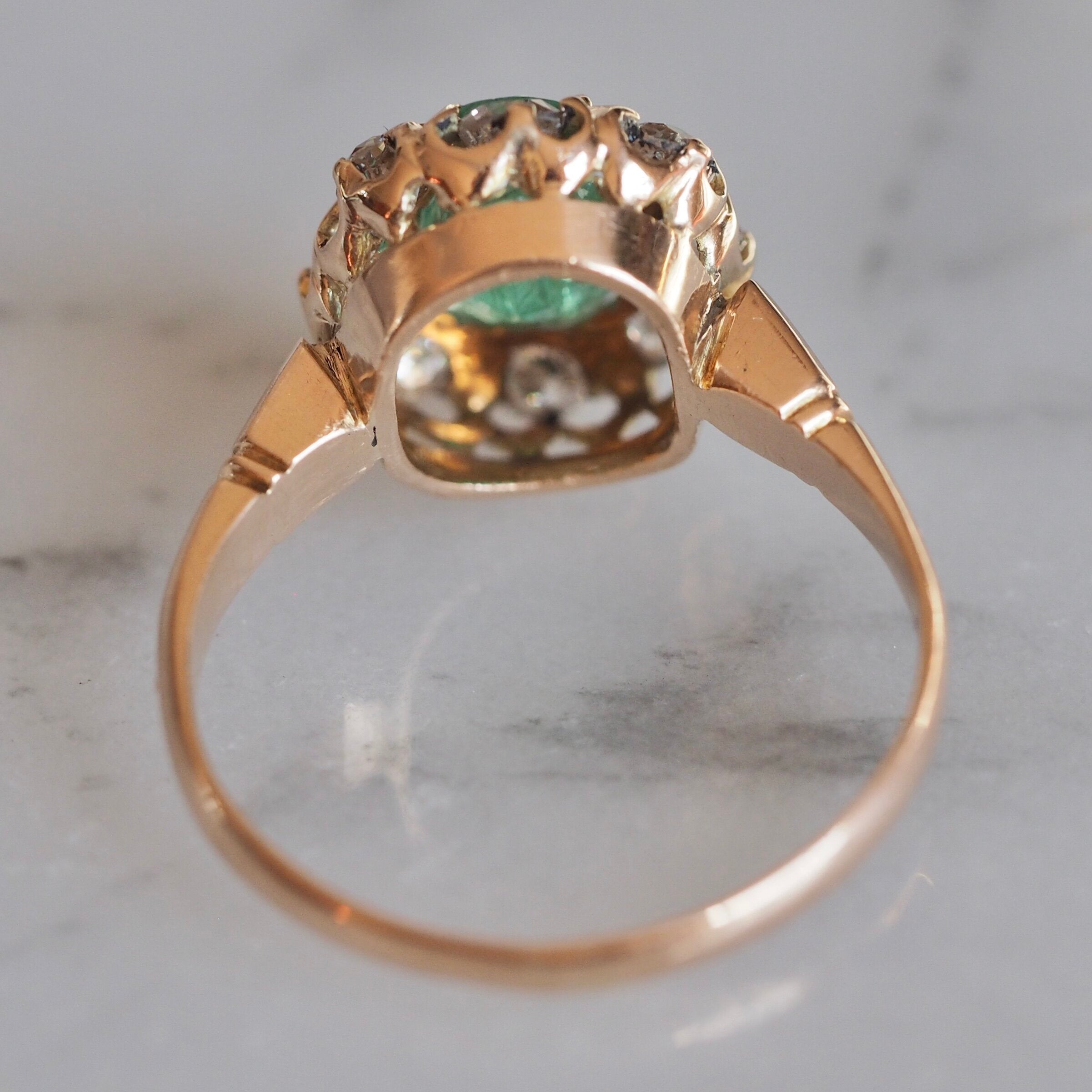 Antique Victorian 18k Gold Emerald and Diamond Halo Ring