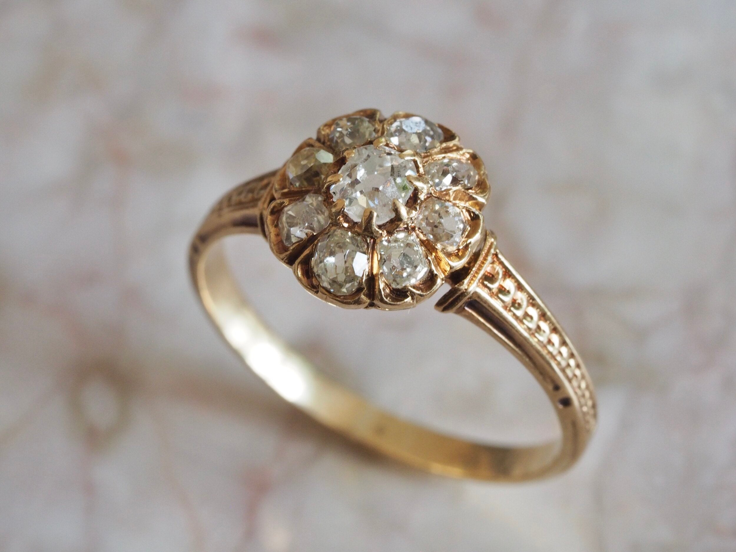 Antique Victorian French 18k Gold Old European Cut Diamond Ring