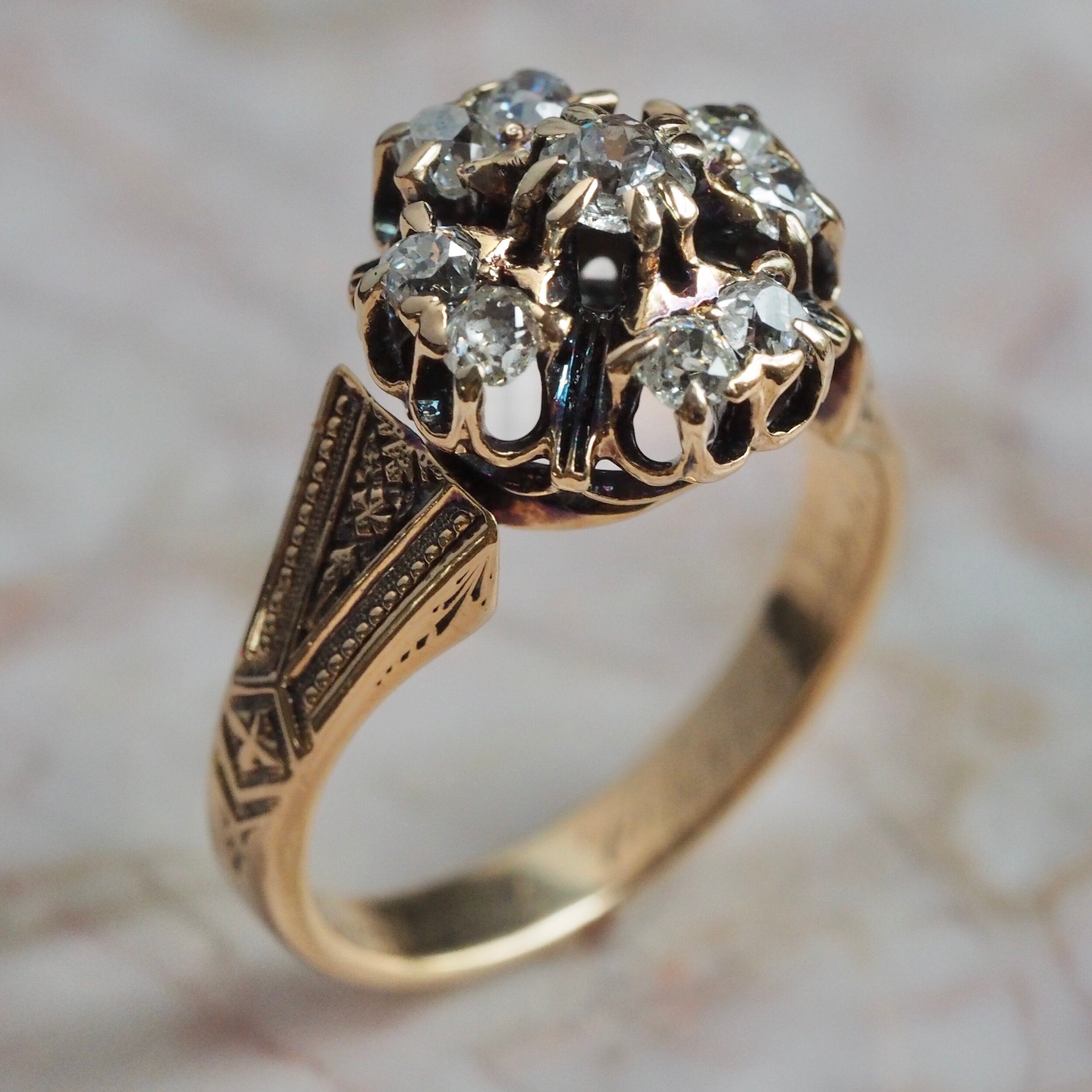 Antique Victorian c. 1872 14k Gold Old Mine Cut Diamond Engagement Ring