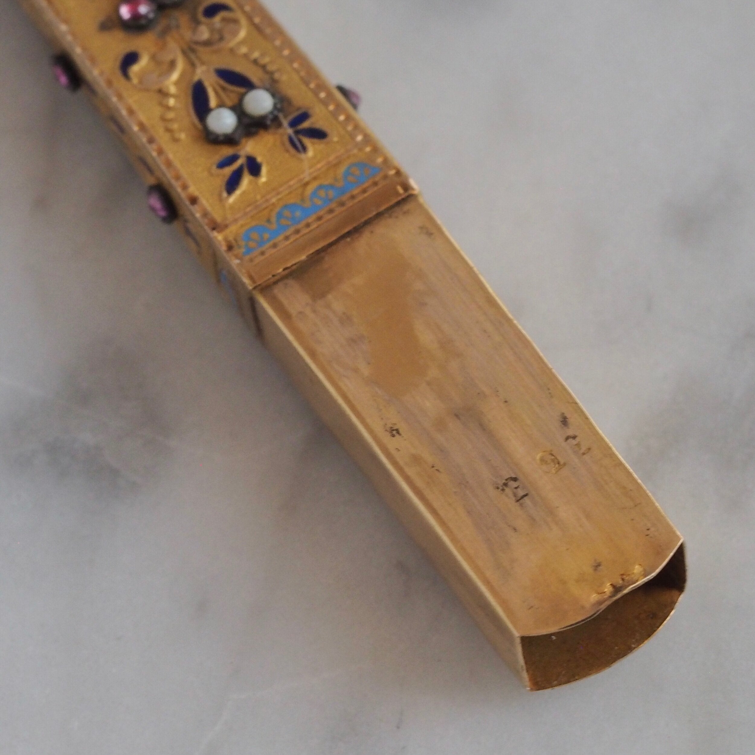 Antique c. 1838-1864 French Egyptian Revival 18k Gold Ruby and Opaline Obelisk Pendant