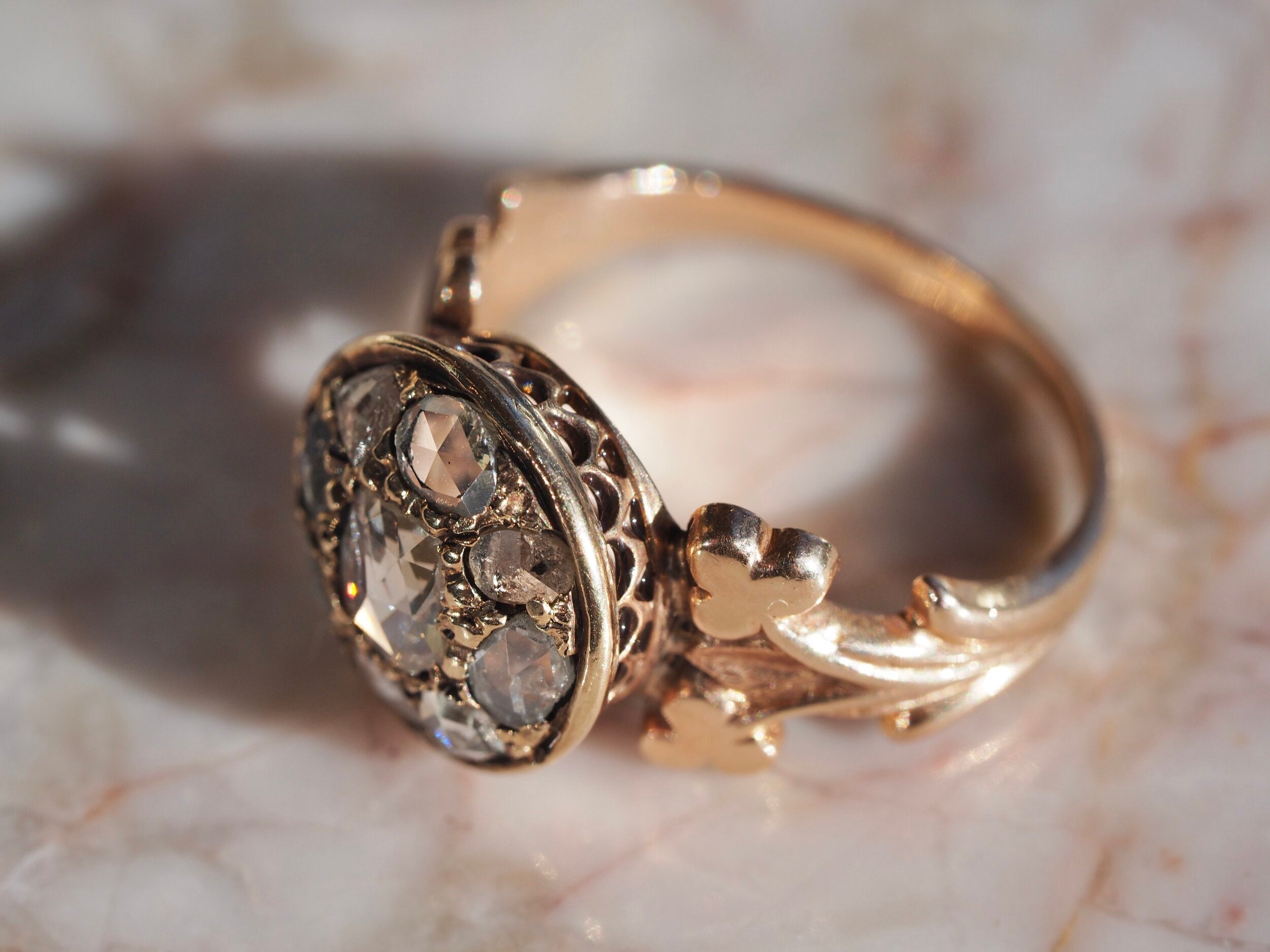 Antique c. 1880s 14k Gold Rose Cut Diamond Ring