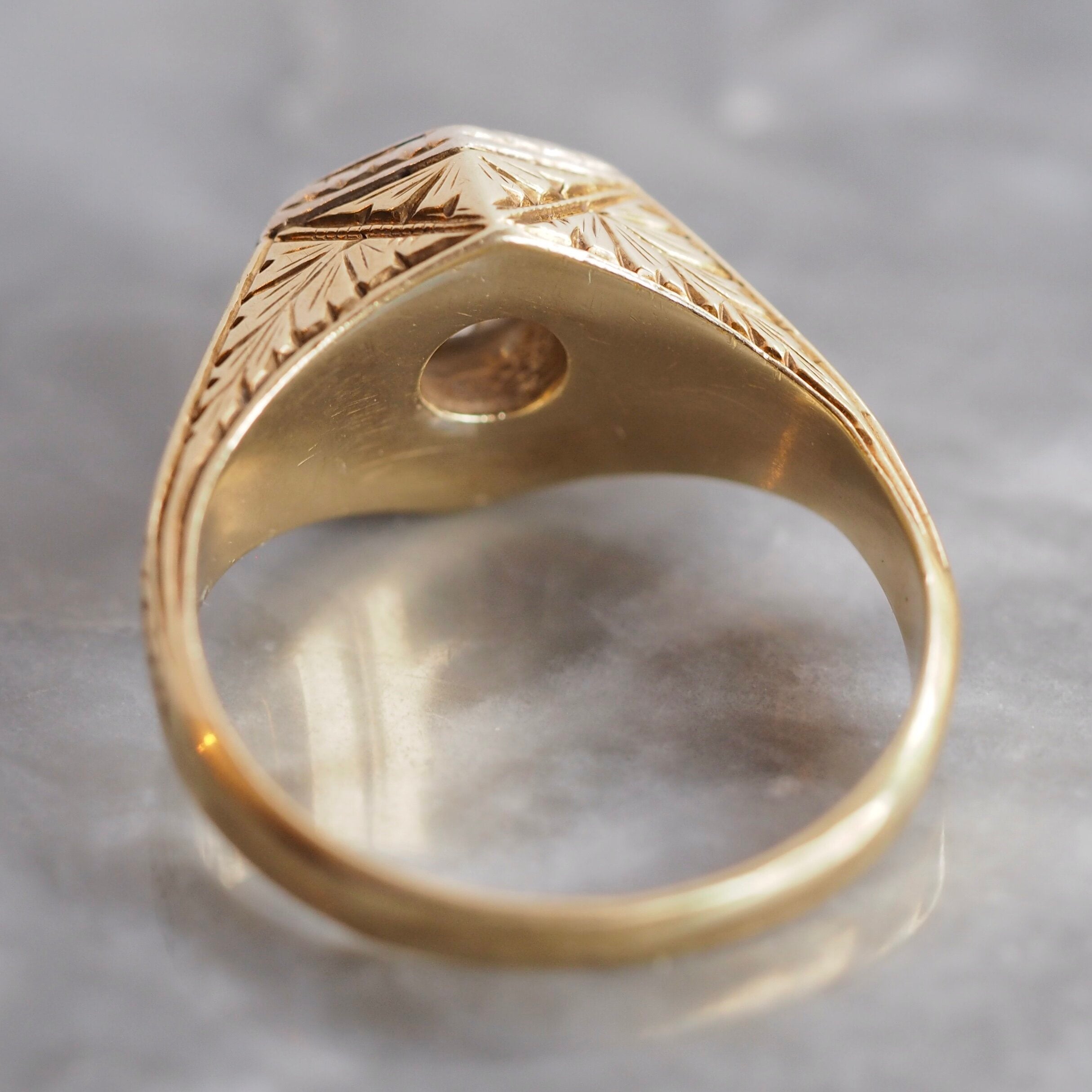 Art Deco 14k Gold Enamel Old European Cut Diamond Engagement Ring