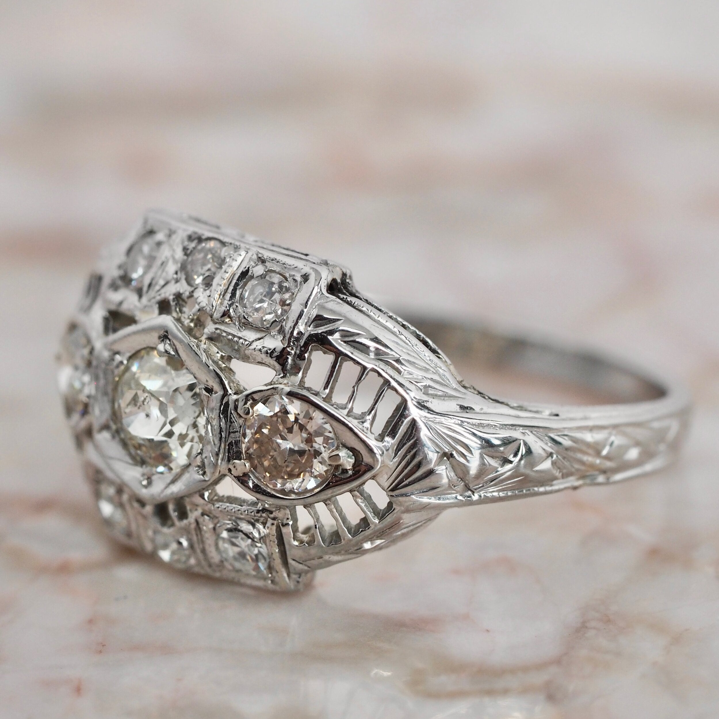 Contemporary Art Deco Sapphire & Diamond Ring 18 Carat White Gold –  Imperial Jewellery