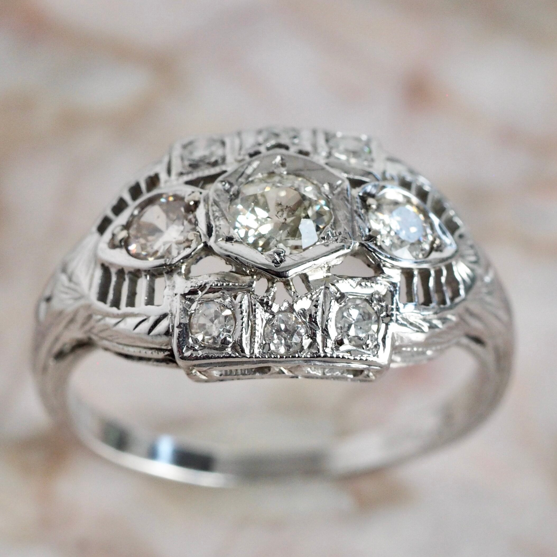 Art Deco 18k Gold Diamond Trilogy Ring