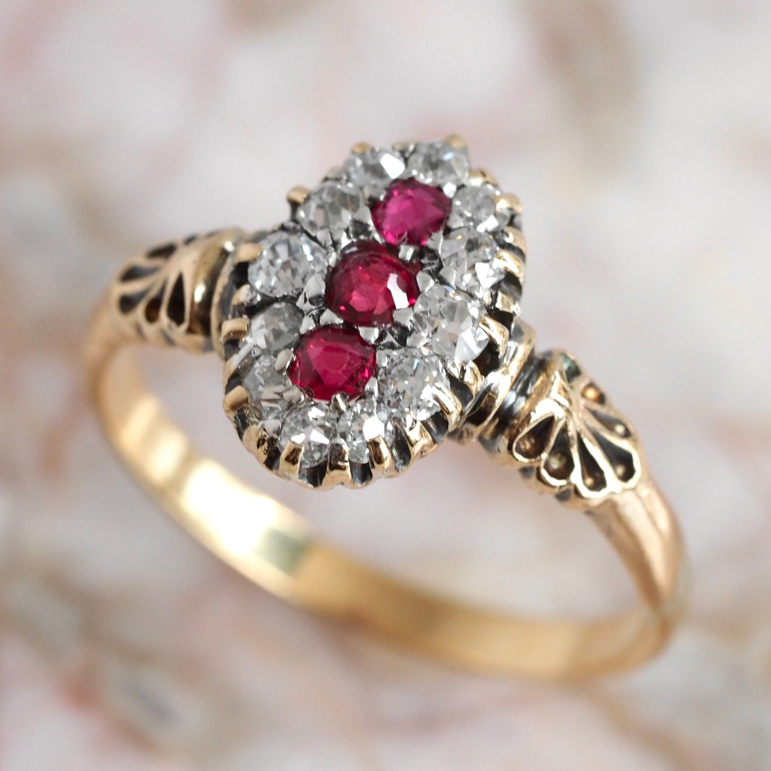 Art Deco 18k Gold Ruby and Diamond Ring