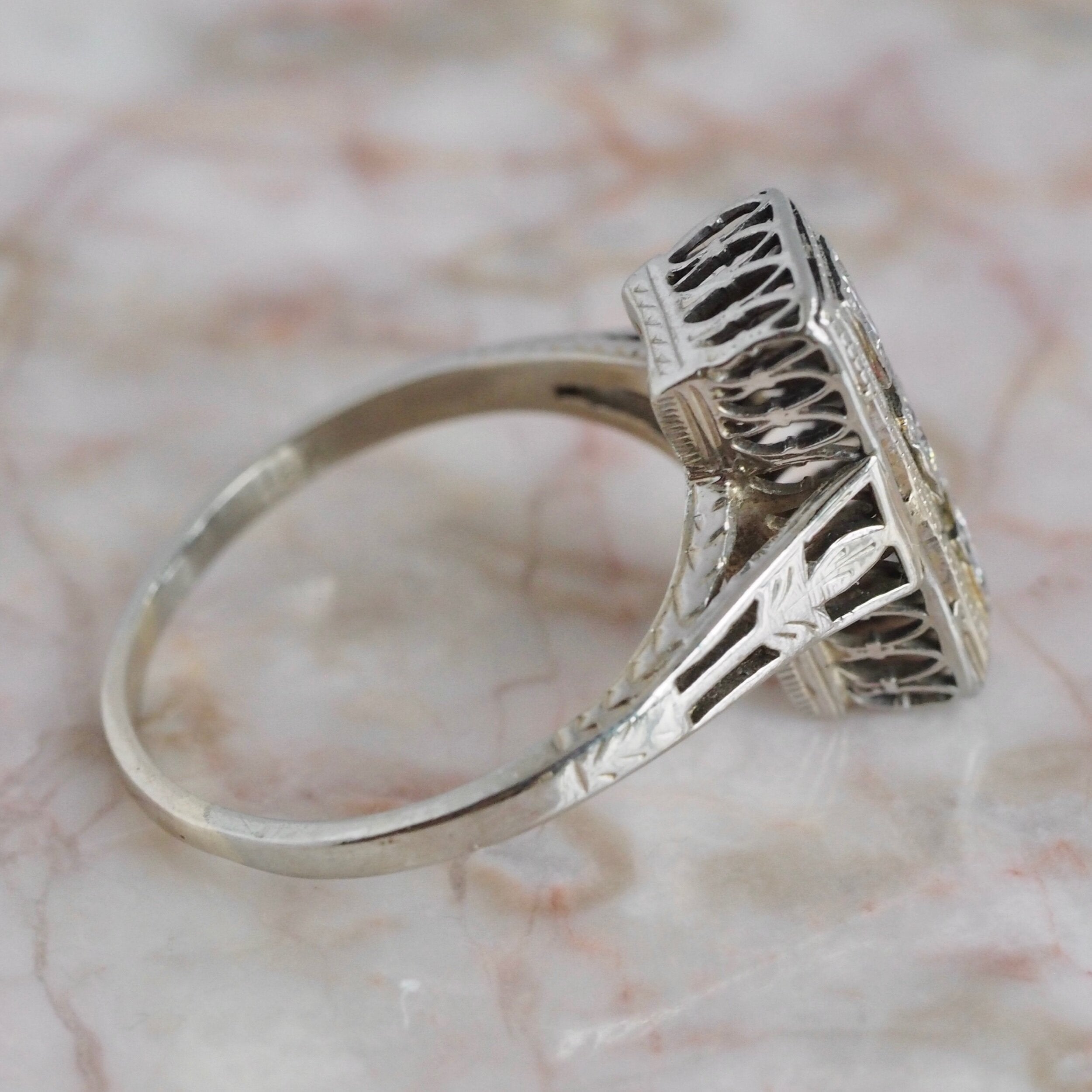 Art Deco 18k White Gold Diamond Trilogy Ring