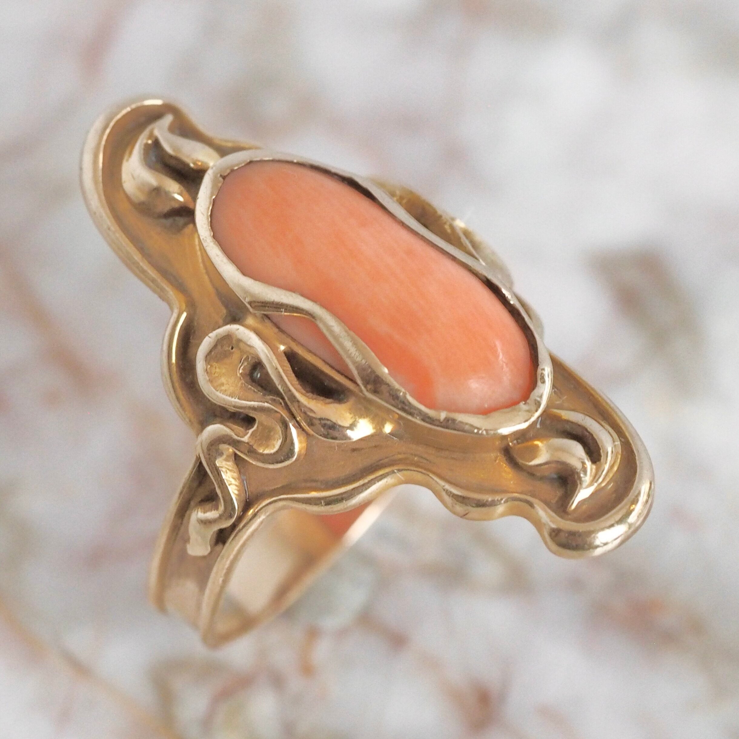 Art Nouveau 12k Gold Coral Ring