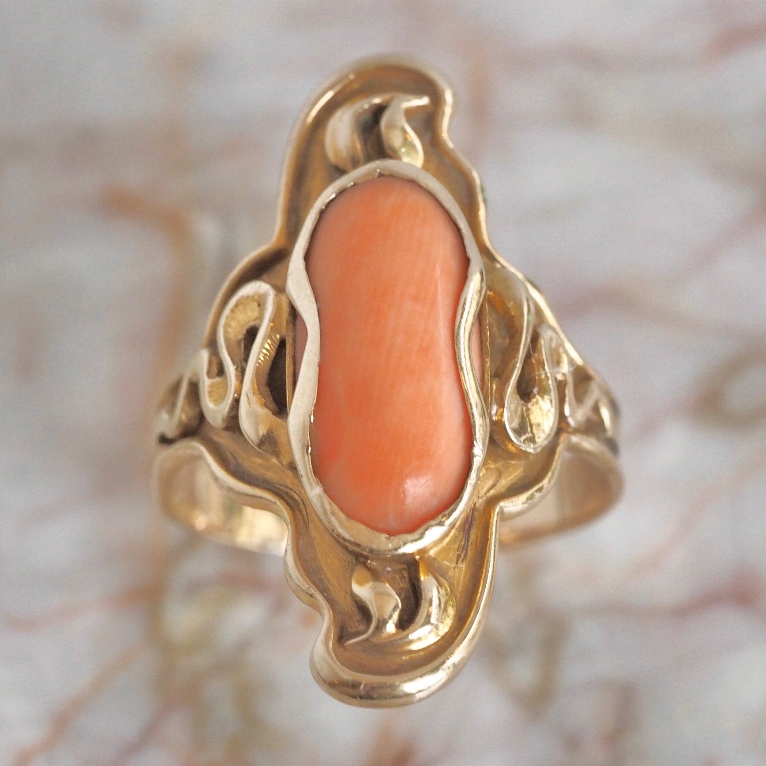 Art Nouveau 12k Gold Coral Ring