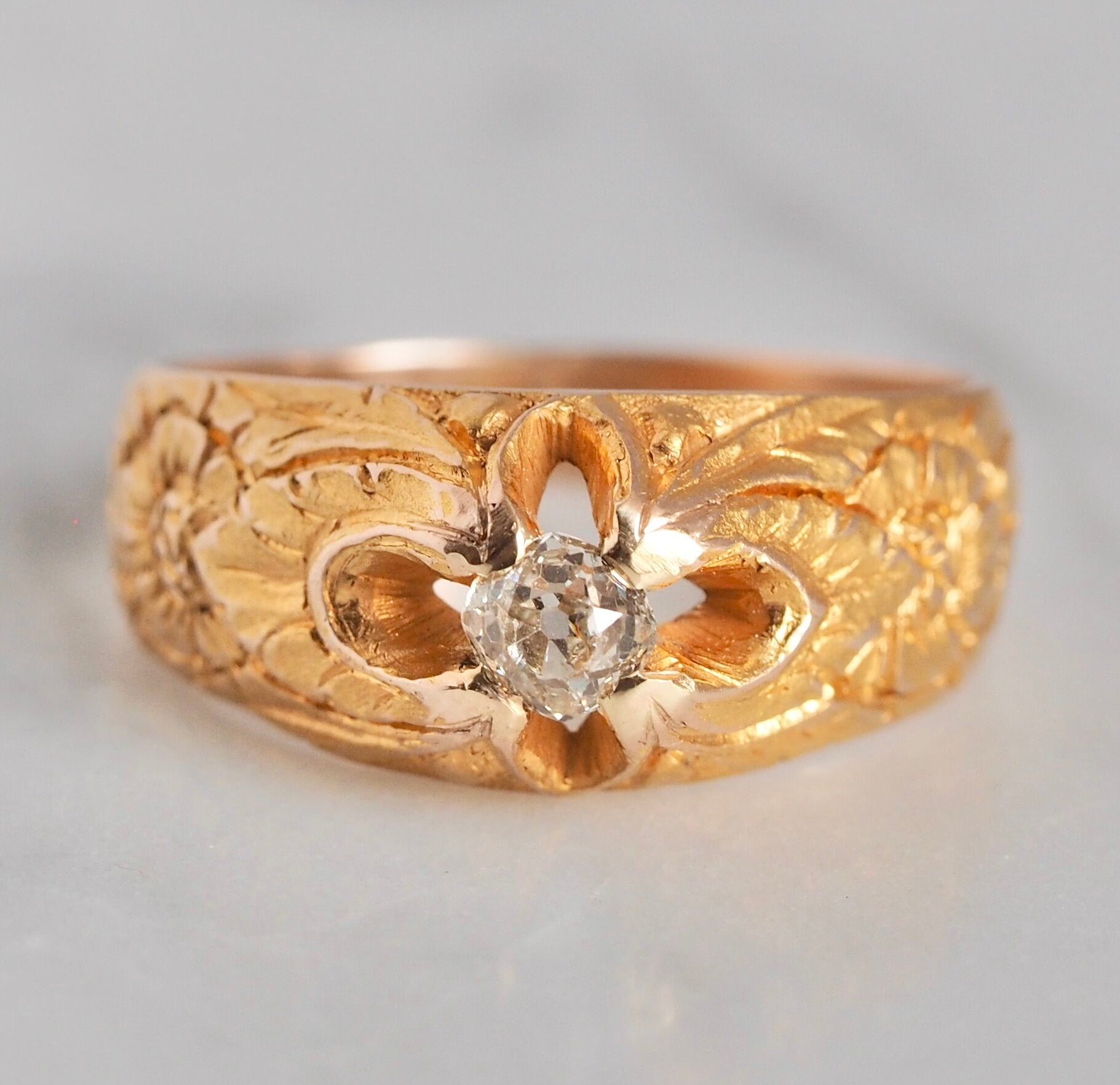 Art Nouveau 14k Gold Old Mine Cut Diamond Ring