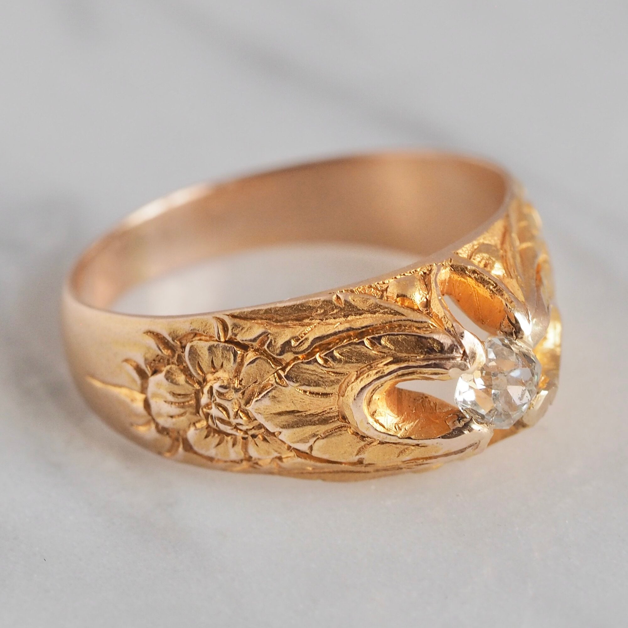 Art Nouveau 14k Gold Old Mine Cut Diamond Ring