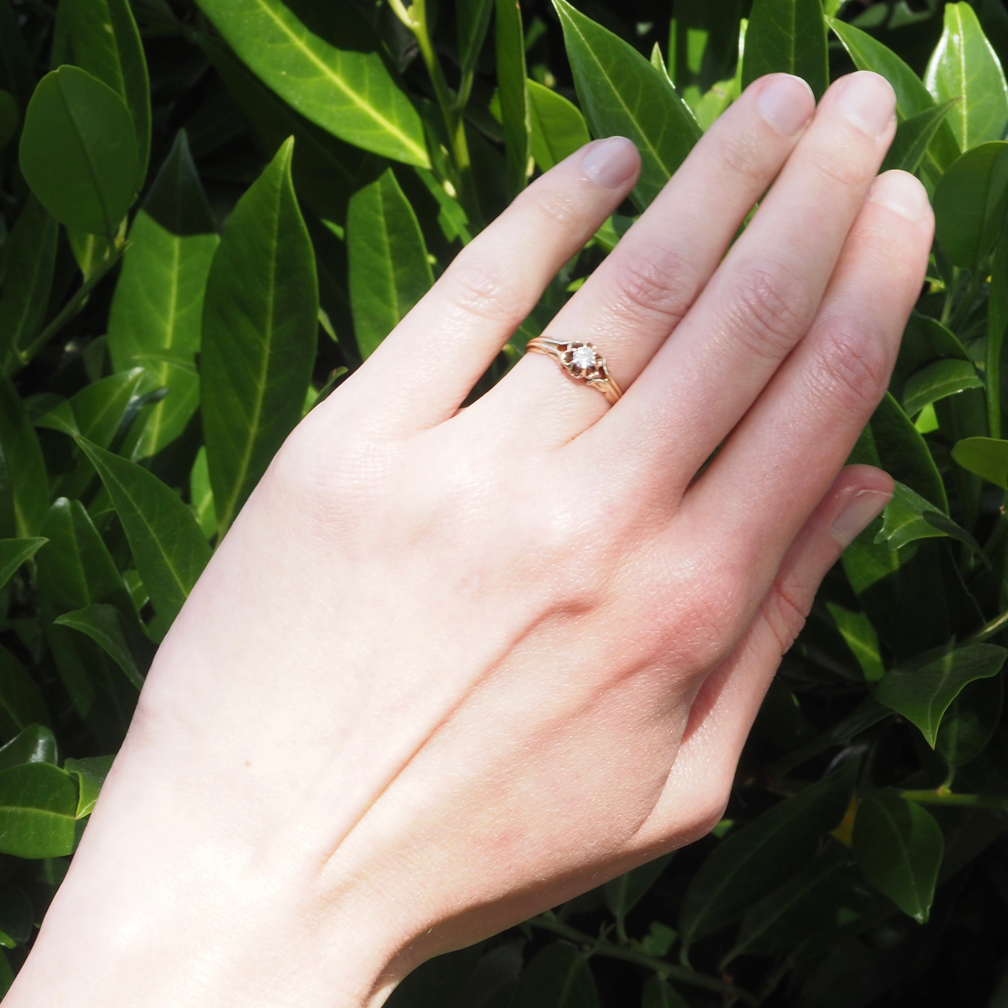 Antique Victorian Old European Cut Diamond Floral Belcher 14k Gold Engagement Ring