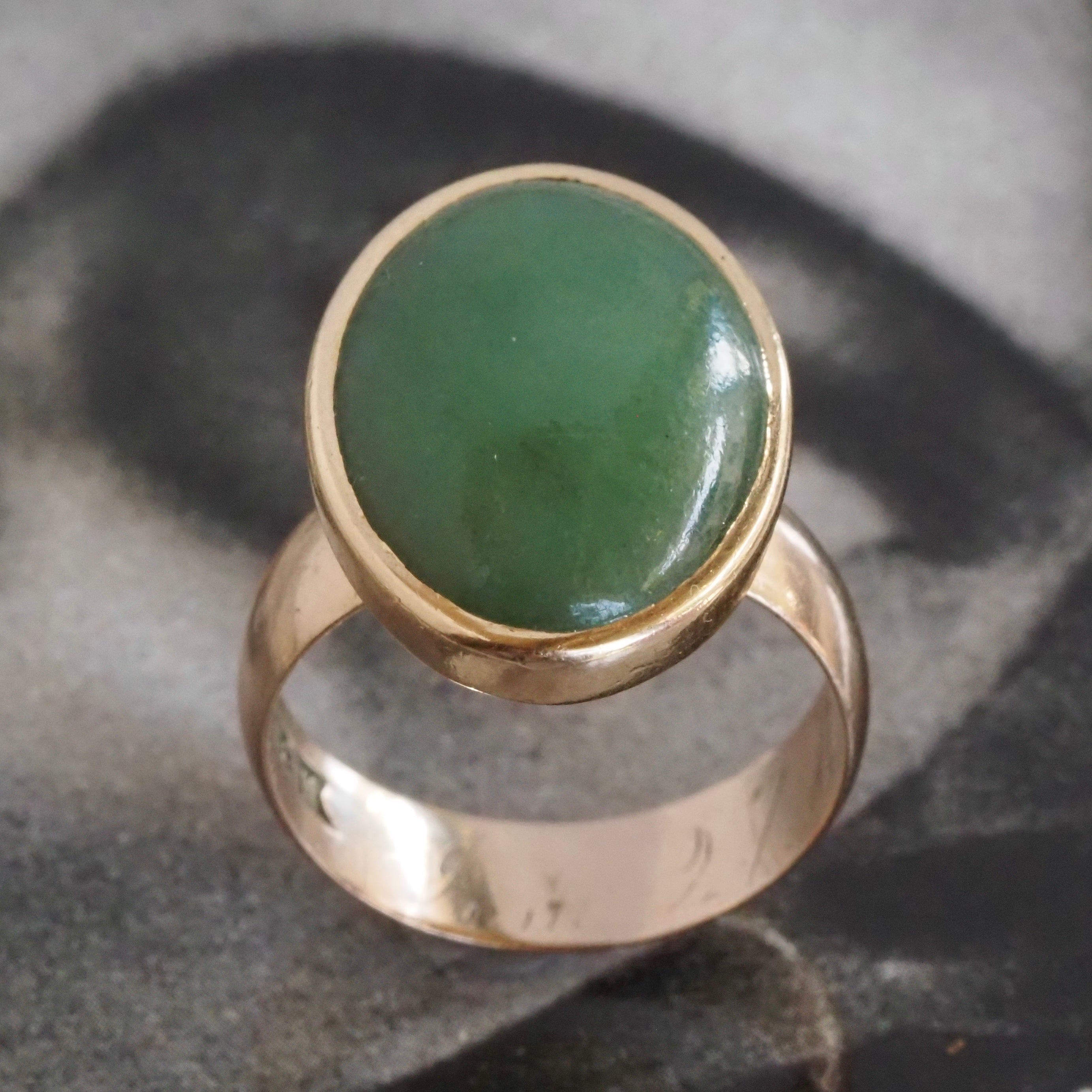 Vintage Jade Cabochon 14k Gold Ring with Antique Band