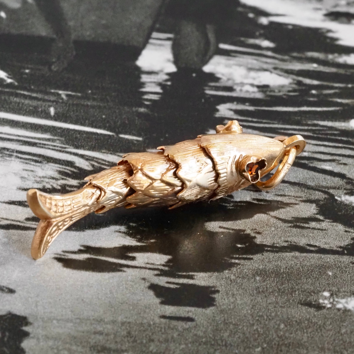 Vintage Articulated Fish 18k Gold Pendant