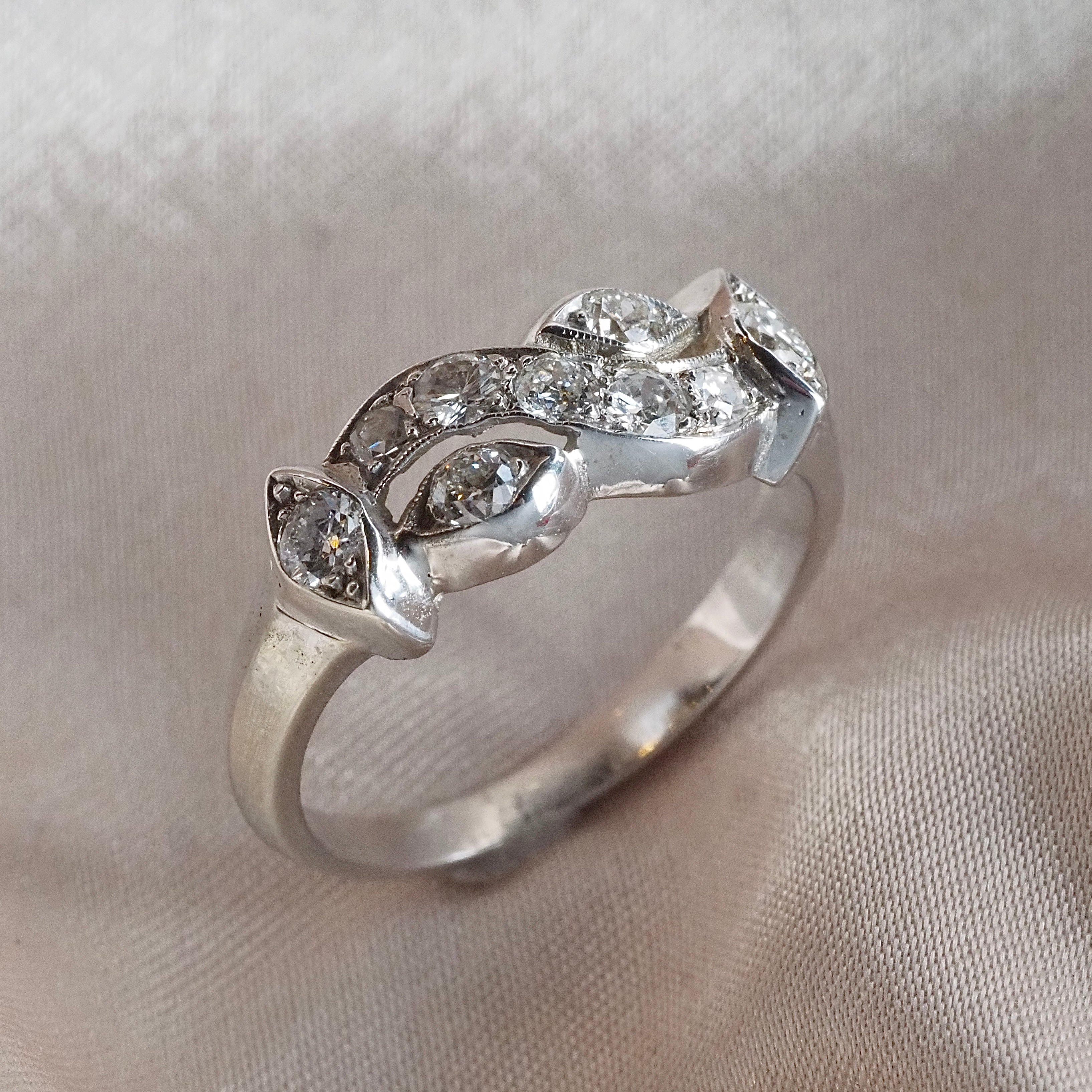 Mid-Century Mosaic Diamond 14k White Gold Ring