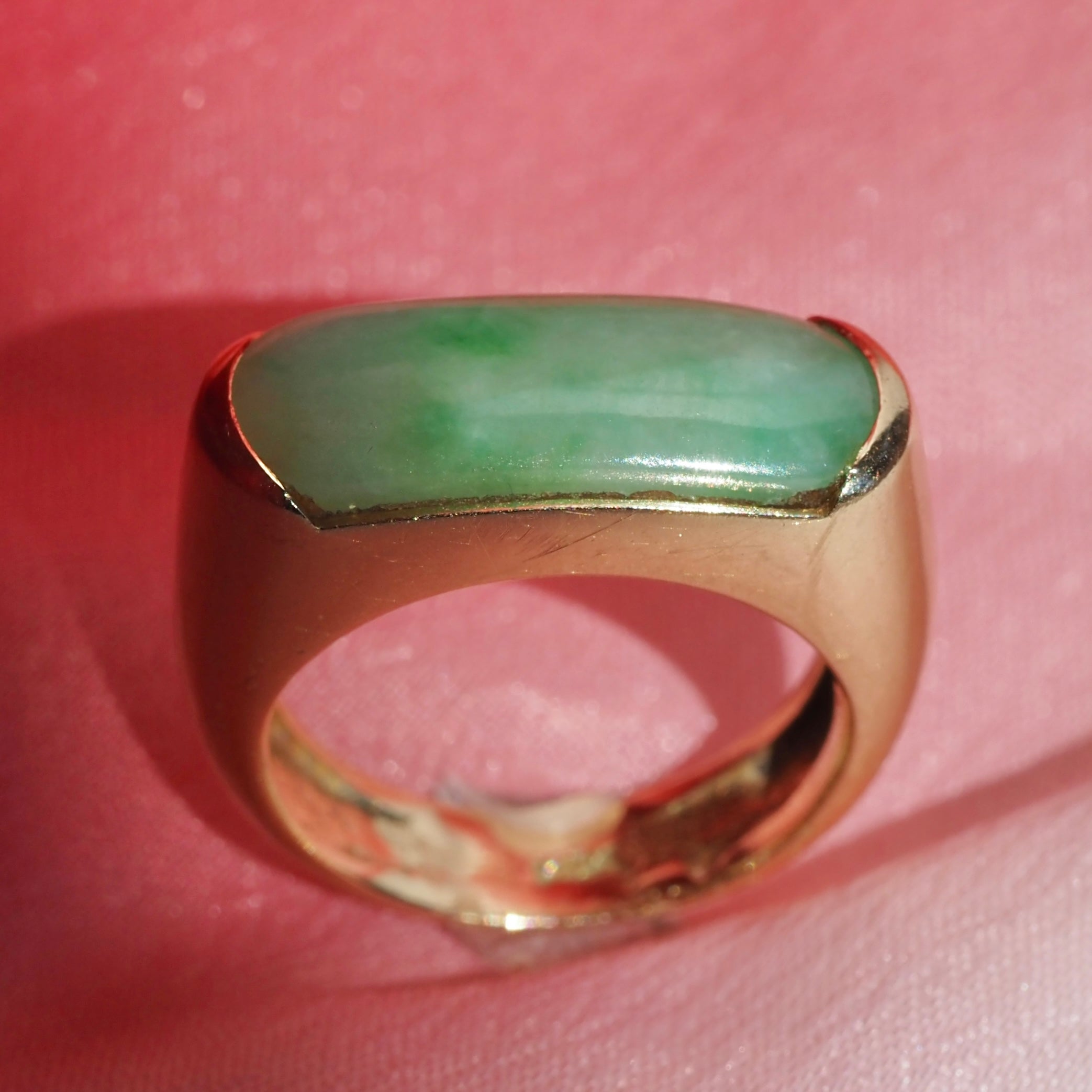 Vintage 14k Gold Jade Saddle Ring