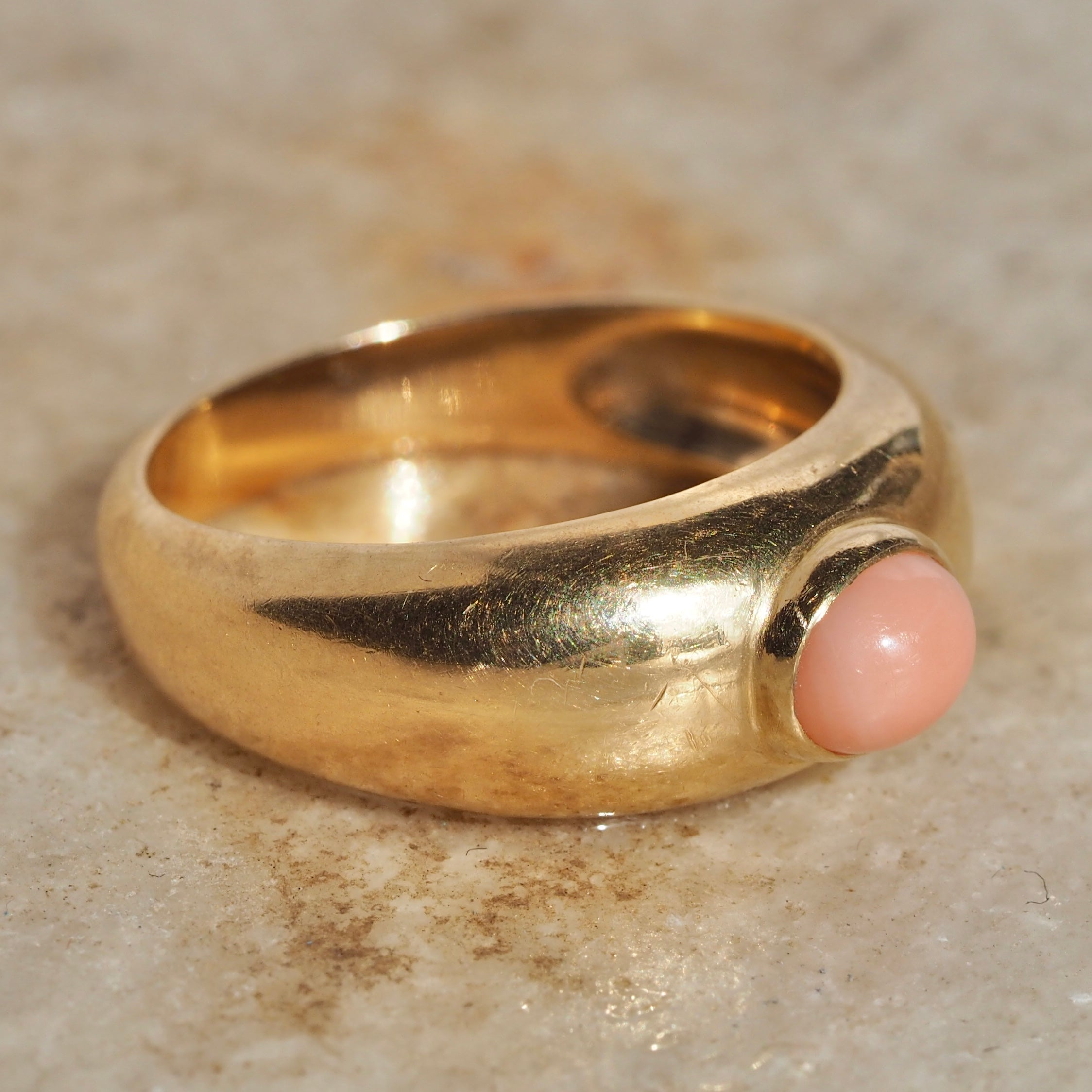 Vintage French 18k Gold Coral Dome Ring