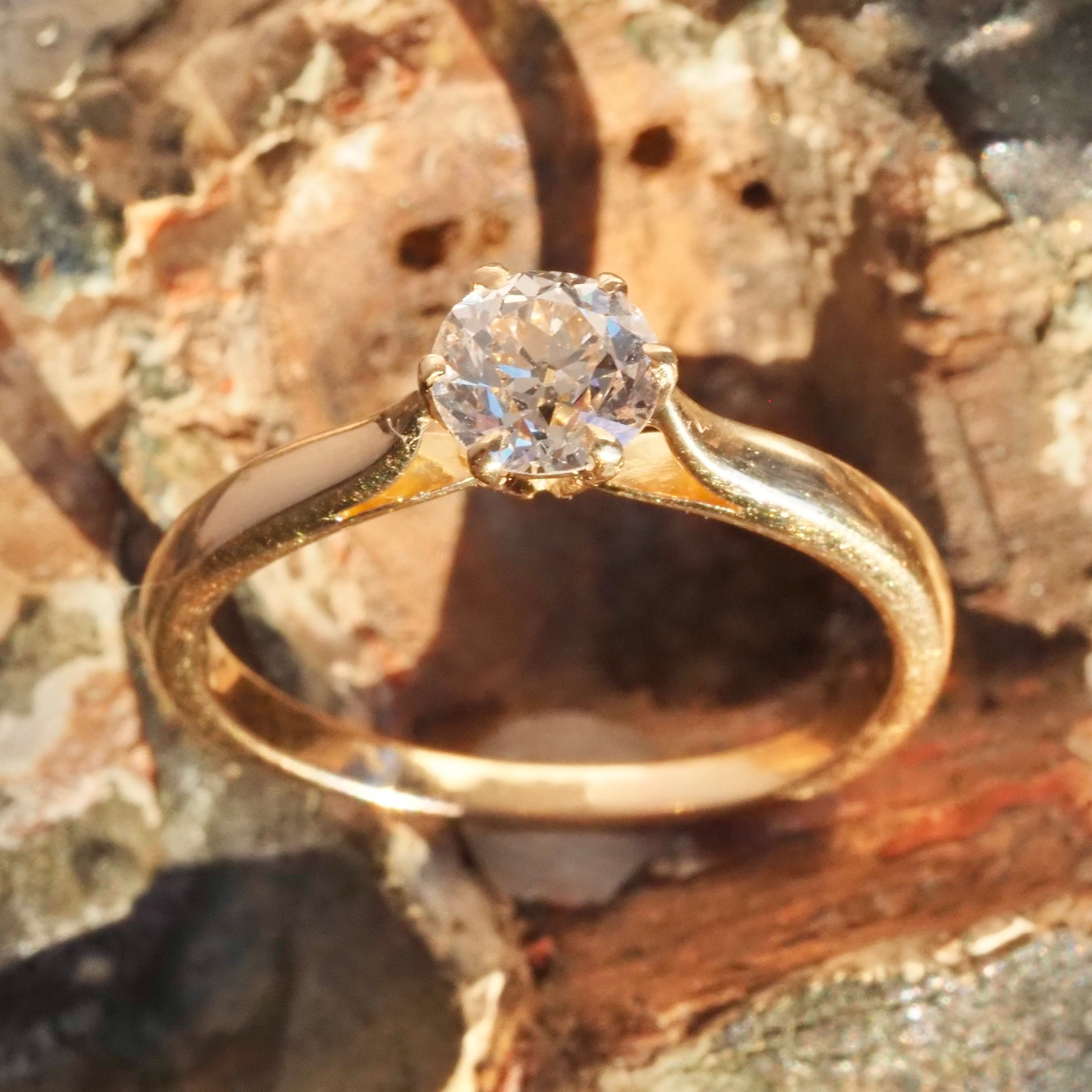 Vintage French Old European Cut Diamond 18k Gold Solitaire Engagement Ring