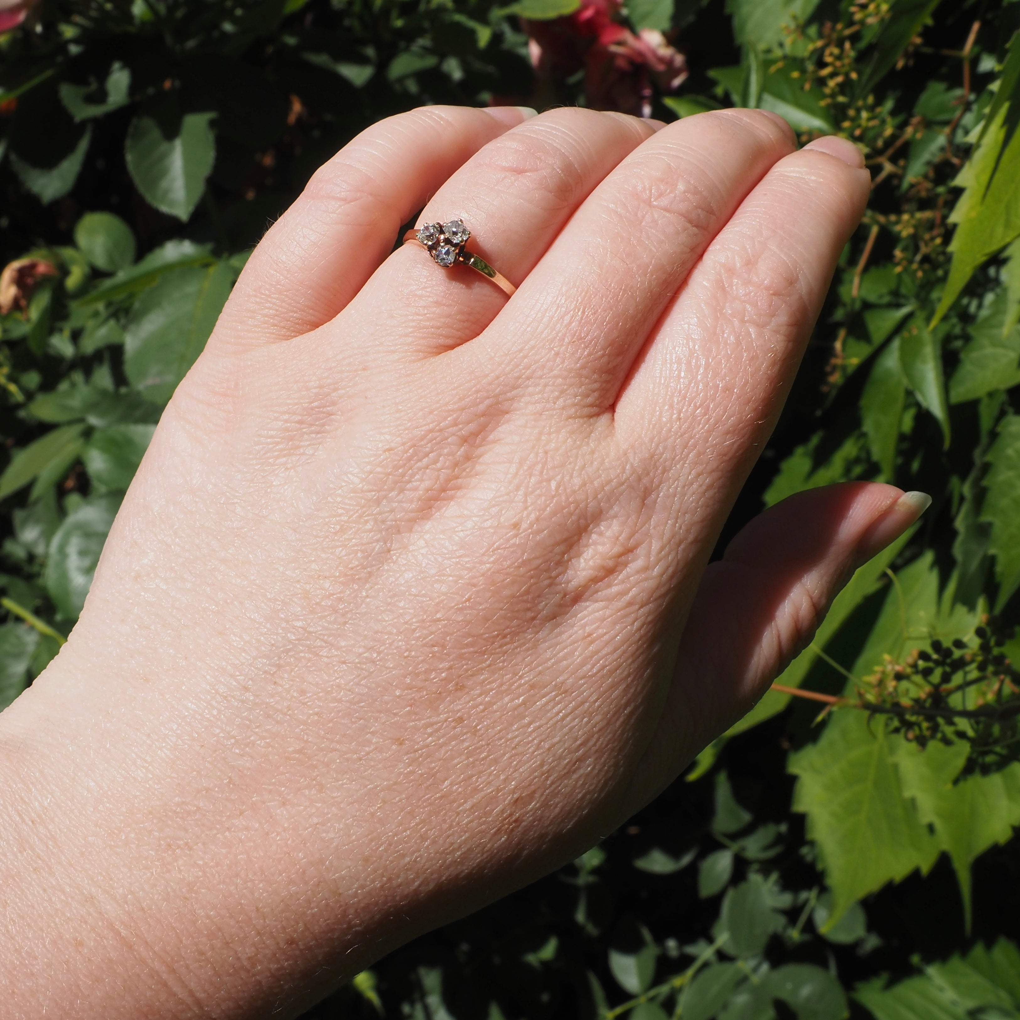 Antique Victorian Old Mine Cut and Rose Cut Diamond Trio 10K Ring