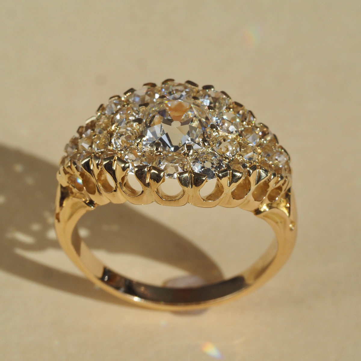 c. 1910 2.90ctw Old Mine Cut Diamond Cluster 18k Gold Ring