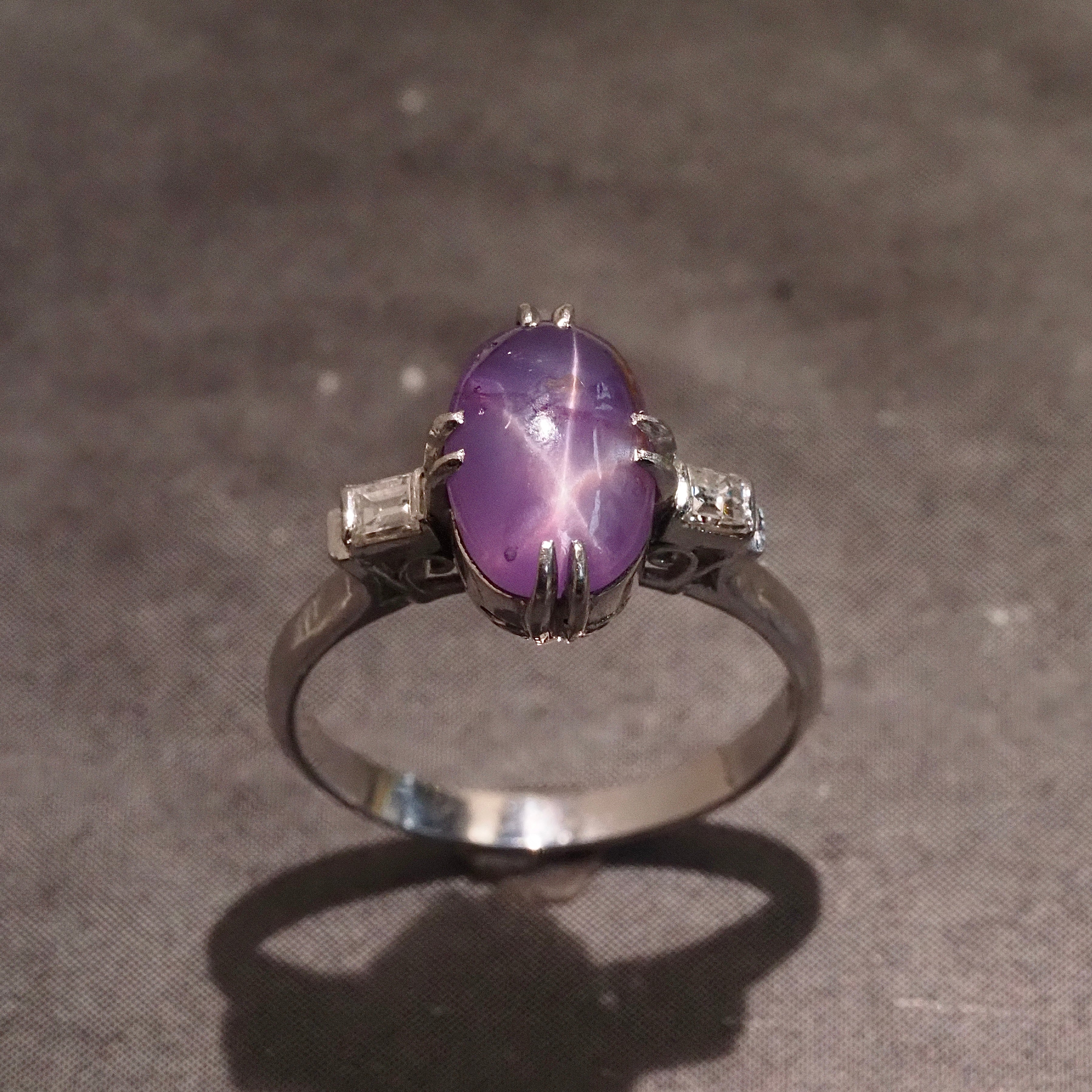Antique Art Deco Purple Star Sapphire Diamond Platinum Ring