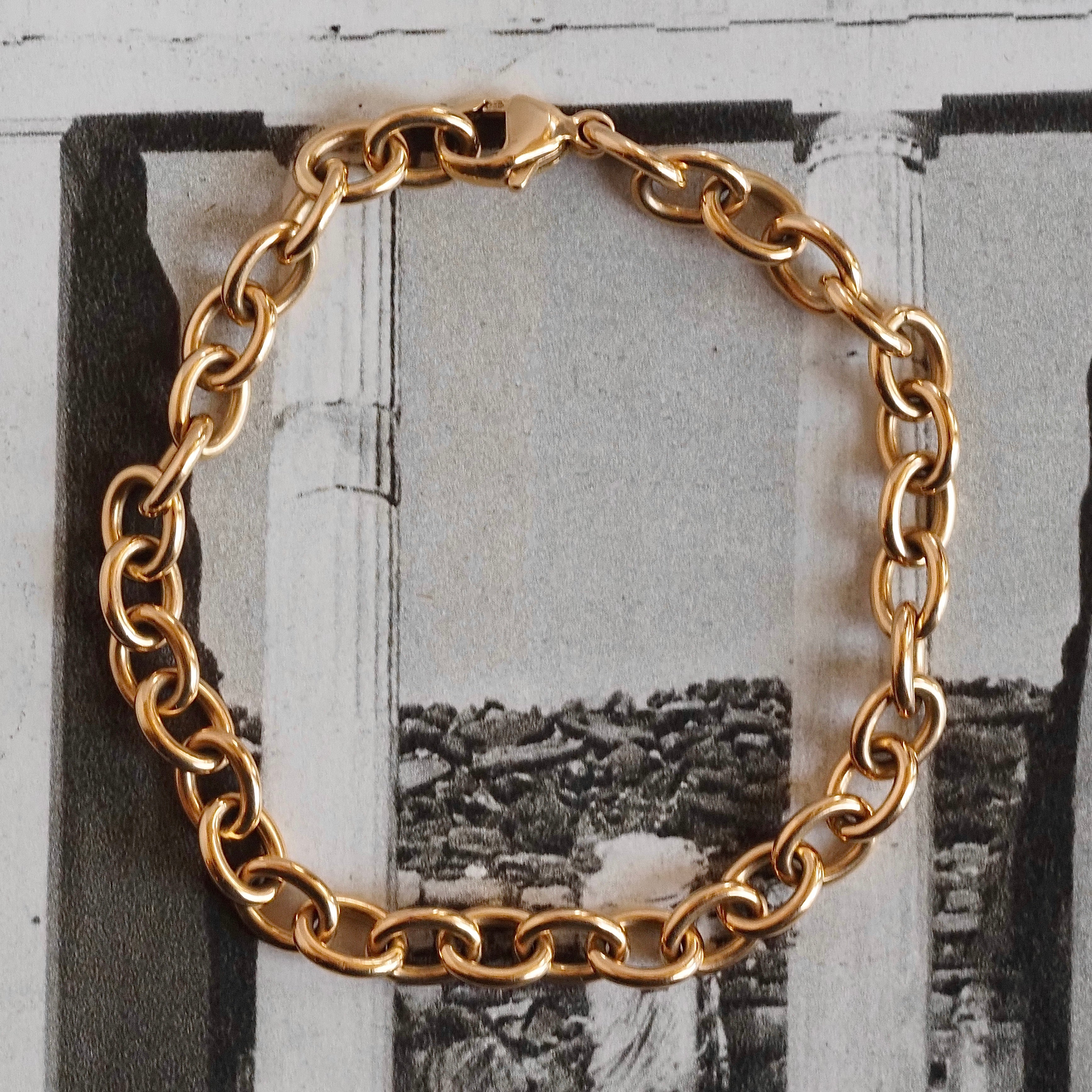 Vintage 18k Gold Solid Oval Link Chain Bracelet
