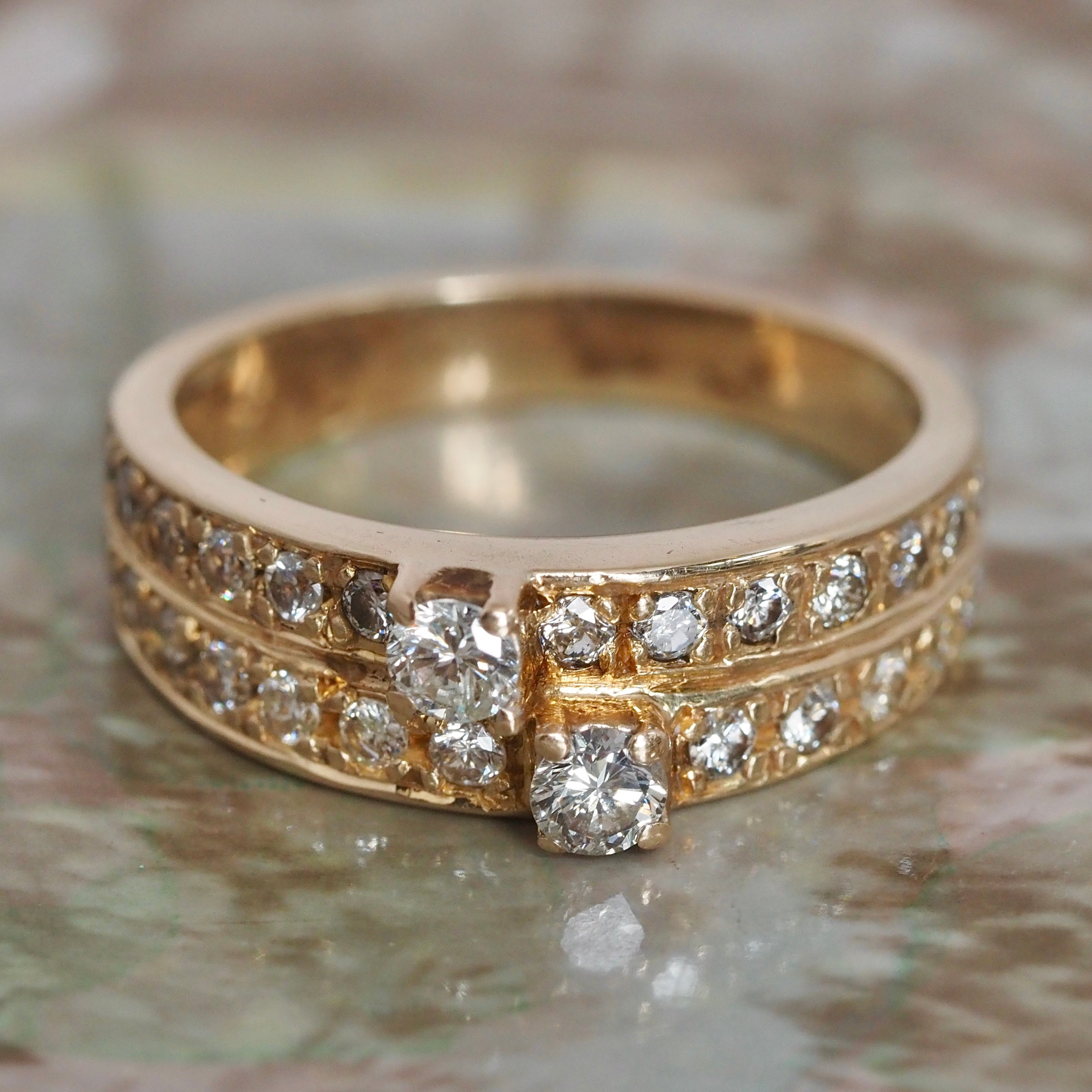 Vintage 14k Gold Diamond Double Band