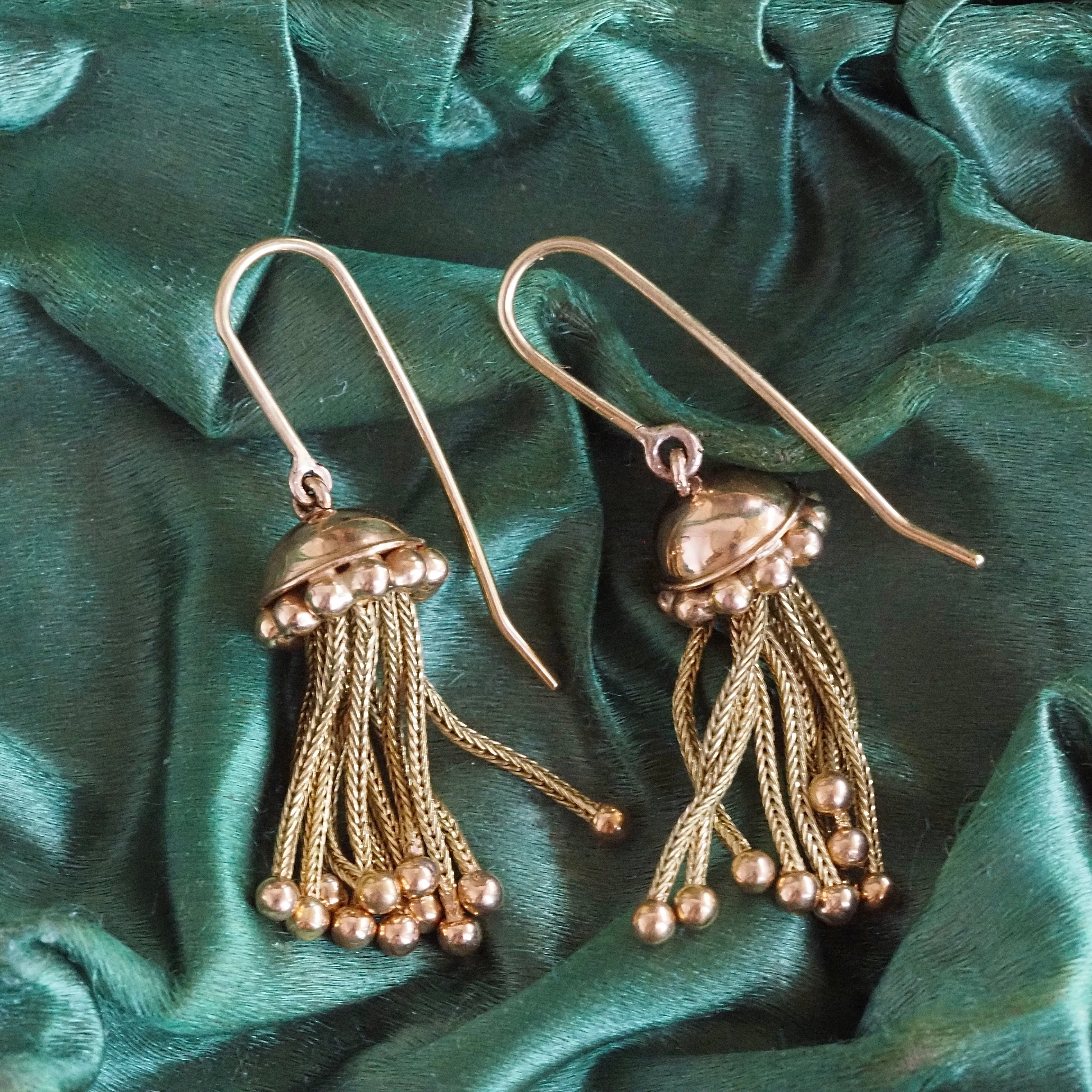 Vintage Victorian Style Tassel 18k Gold Earrings