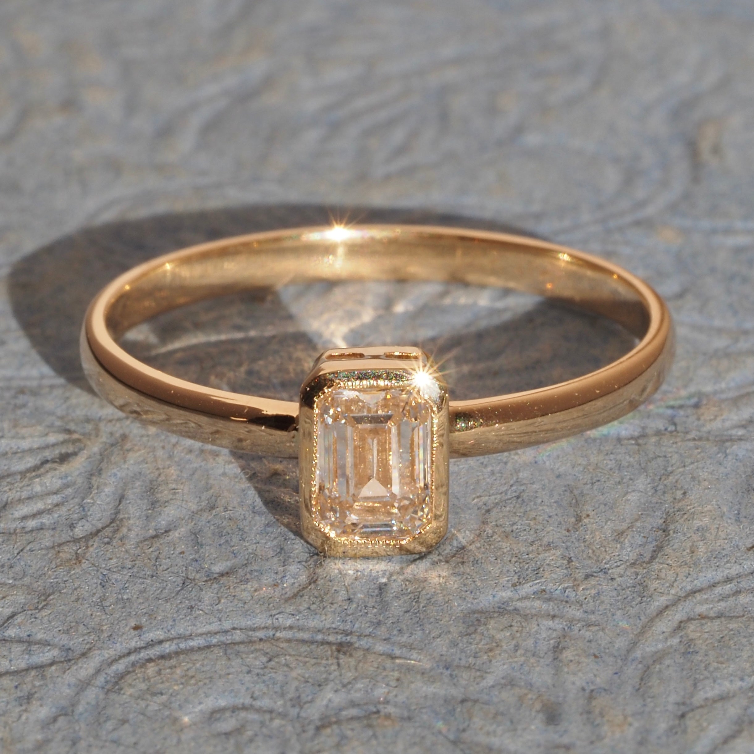 Vintage Emerald Cut Diamond 14k Gold Solitaire Engagement Ring
