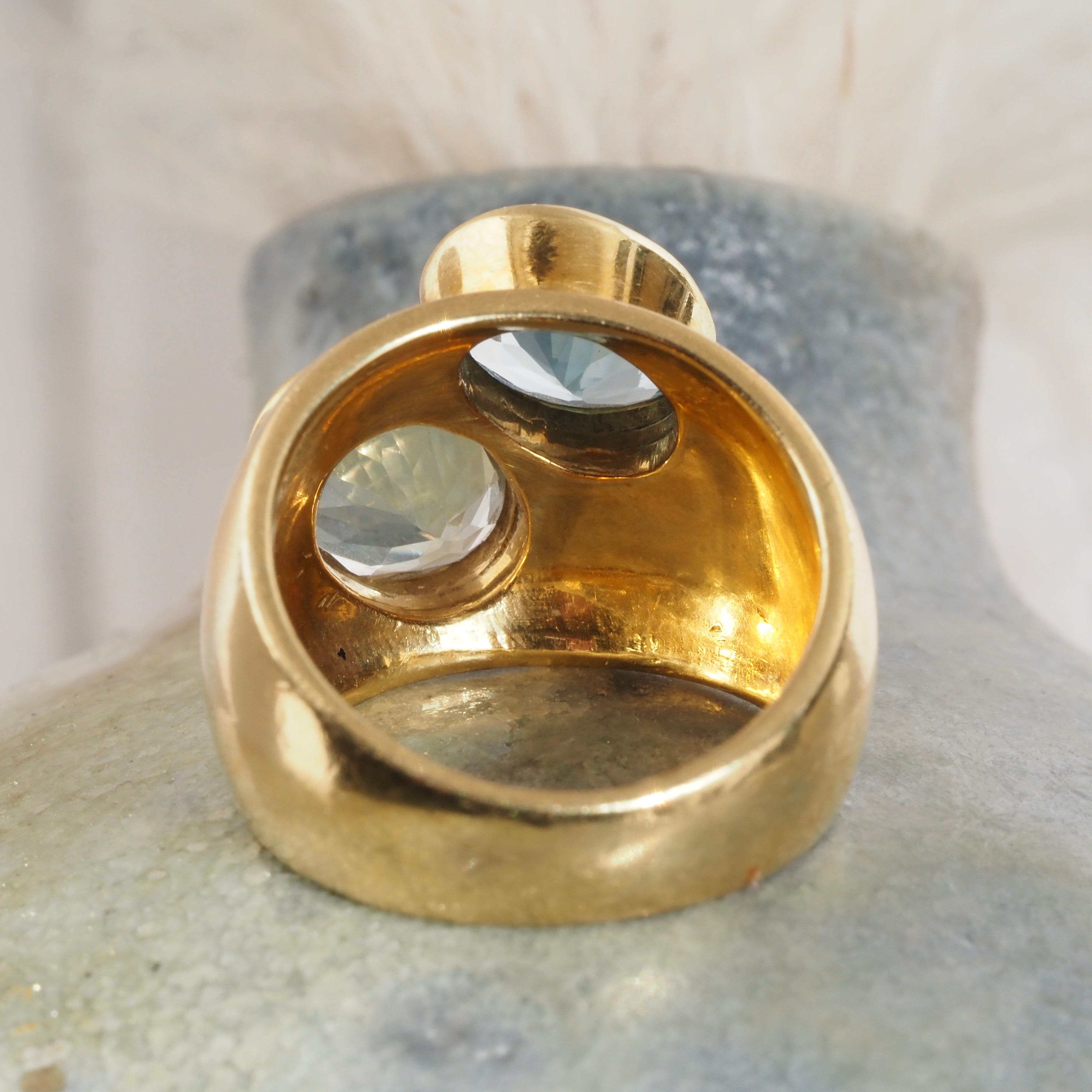 Vintage Topaz and Prasiolite Double Bezel Set 18k Gold Ring