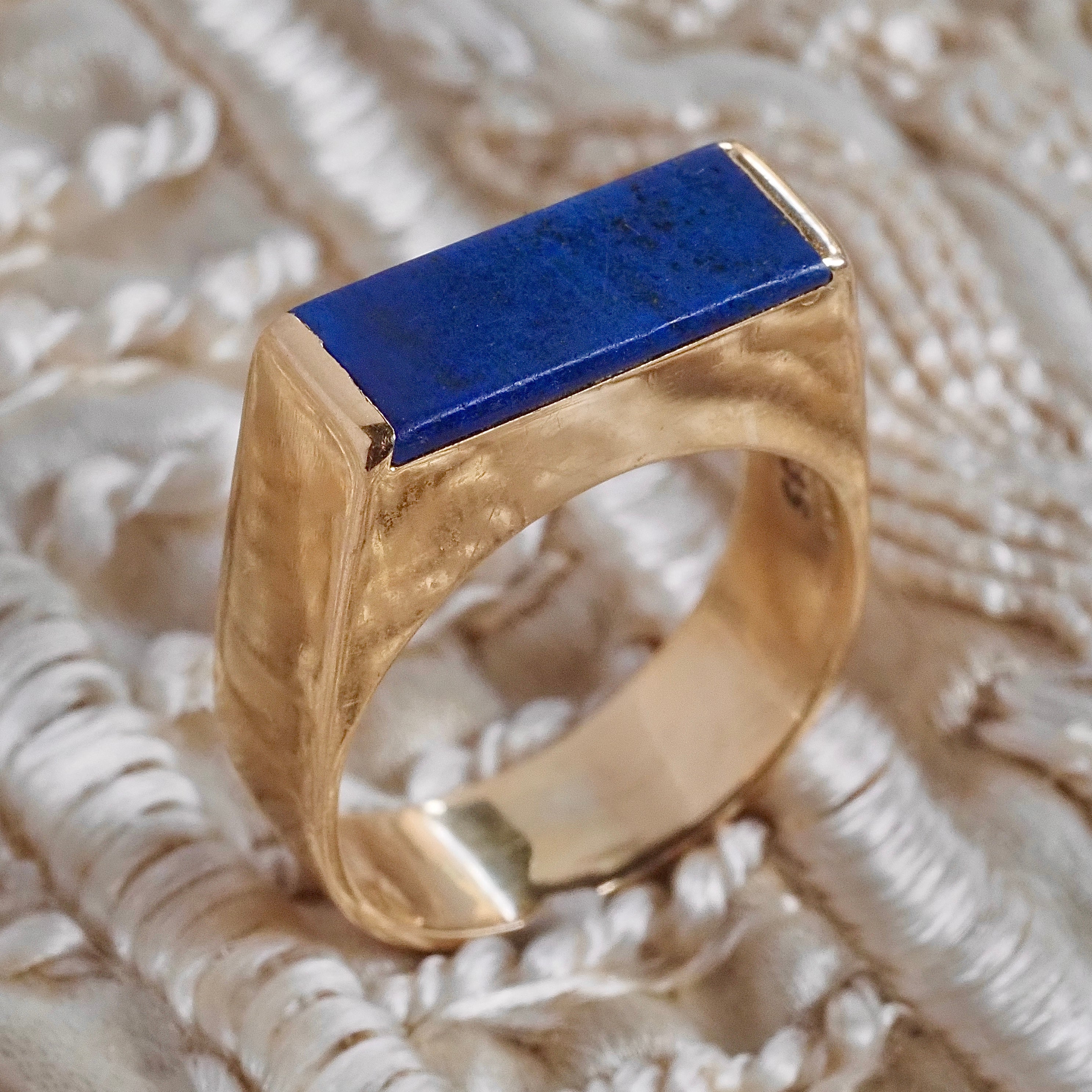 Vintage Danish 14k Gold Lapis Saddle Ring