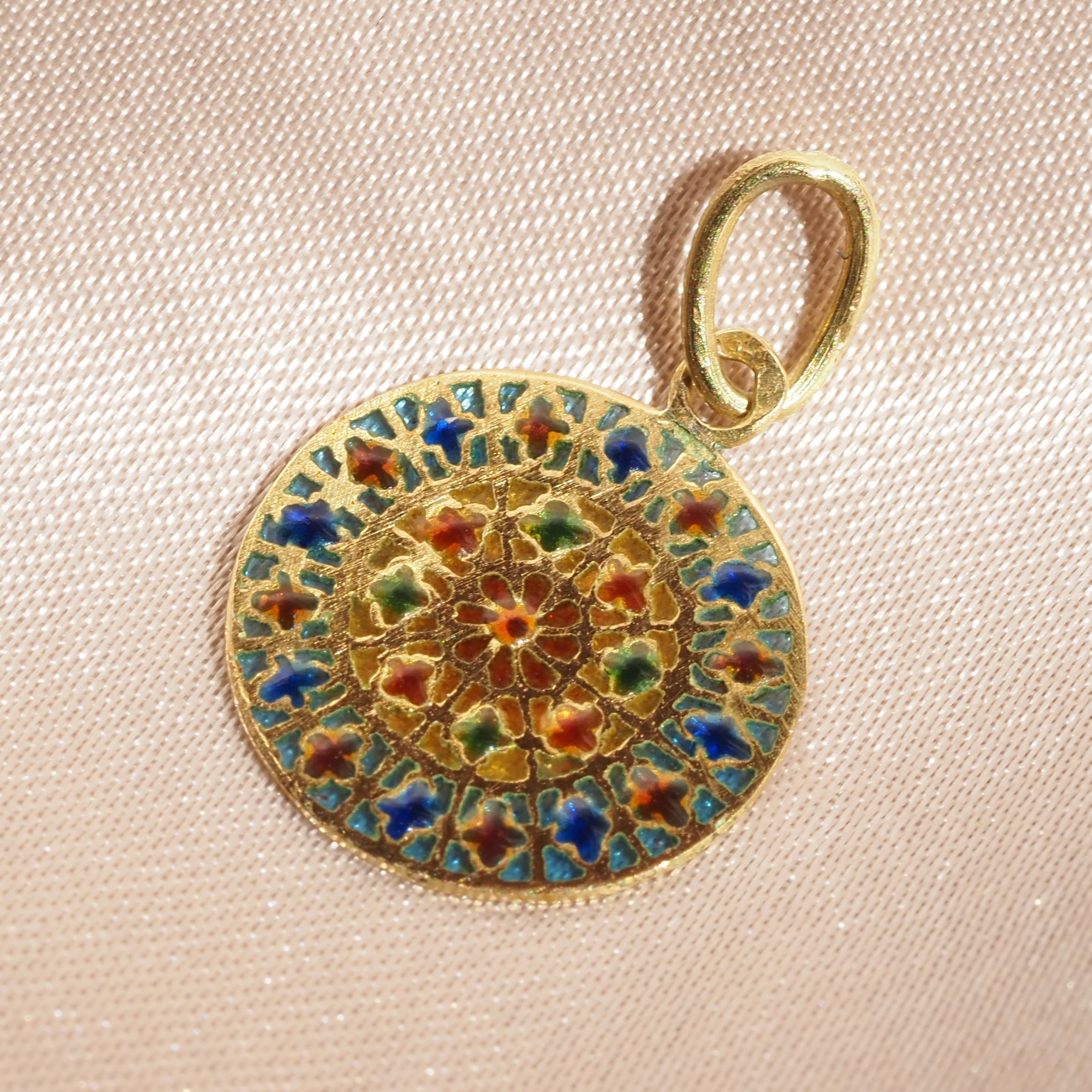 Vintage French 18k Gold Plique-à-Jour Pendant