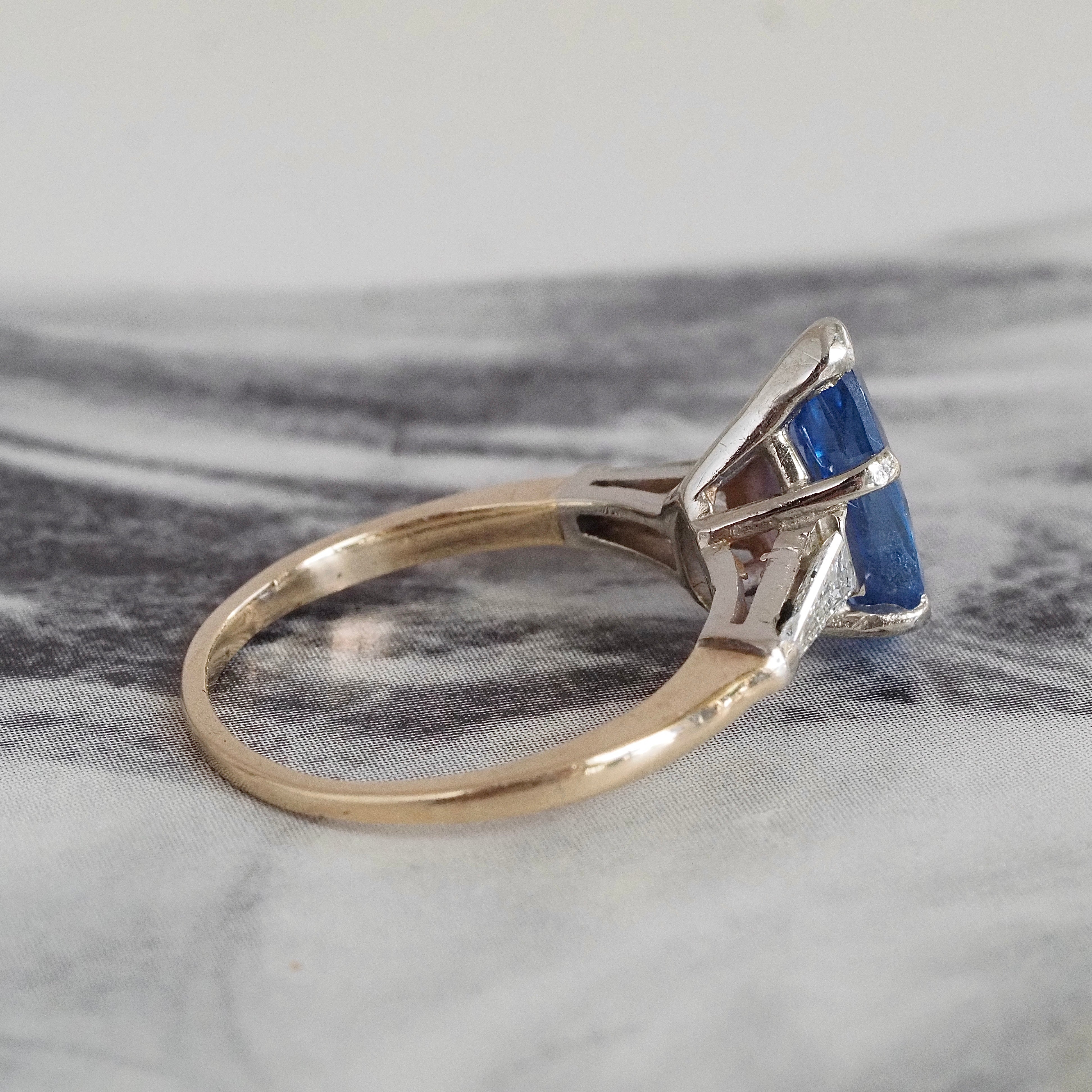 Vintage Pear Sapphire and Tapered Baguette Diamond 14k Gold Ring