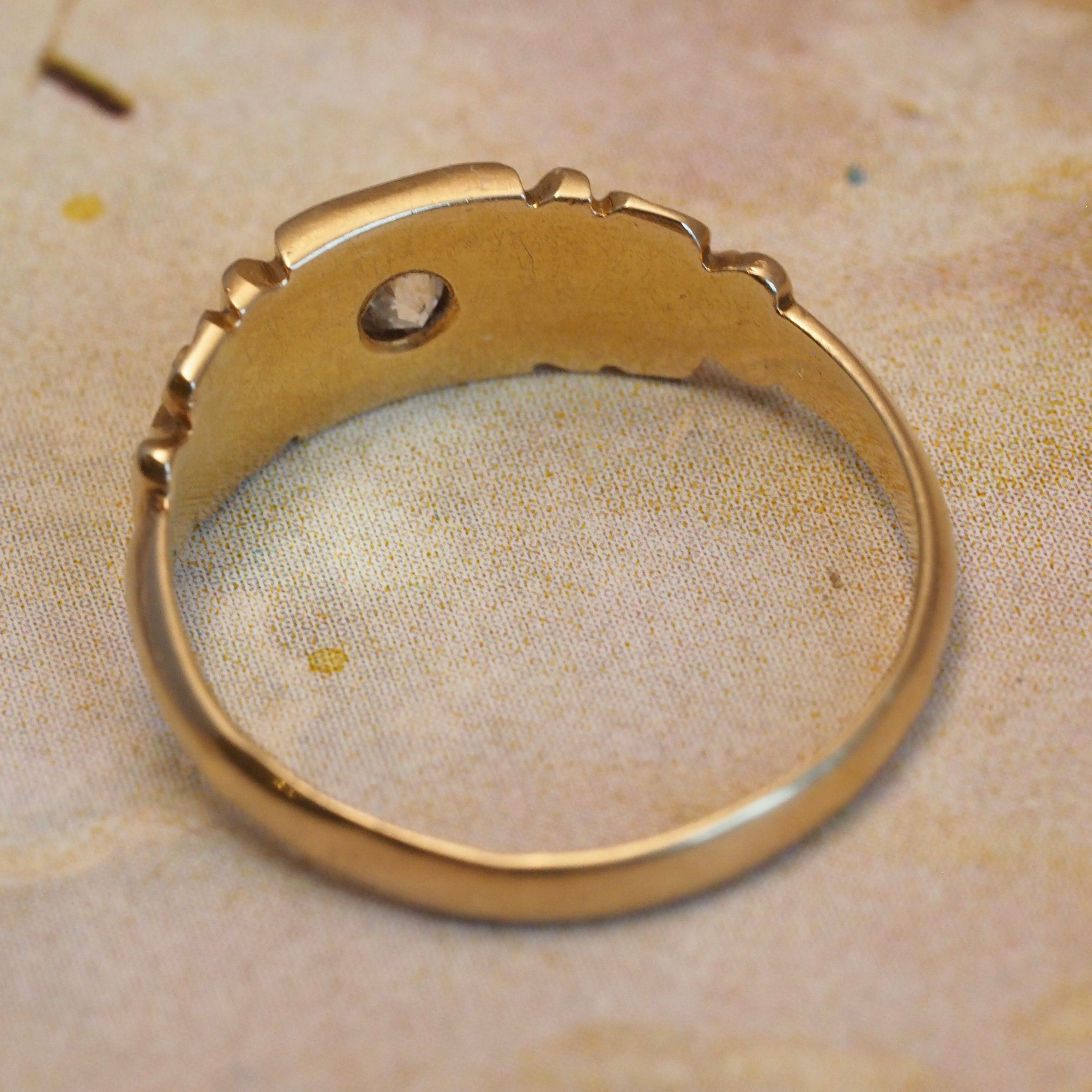 Antique Victorian 18k Gold Old Mine Cut Starburst Signet Ring