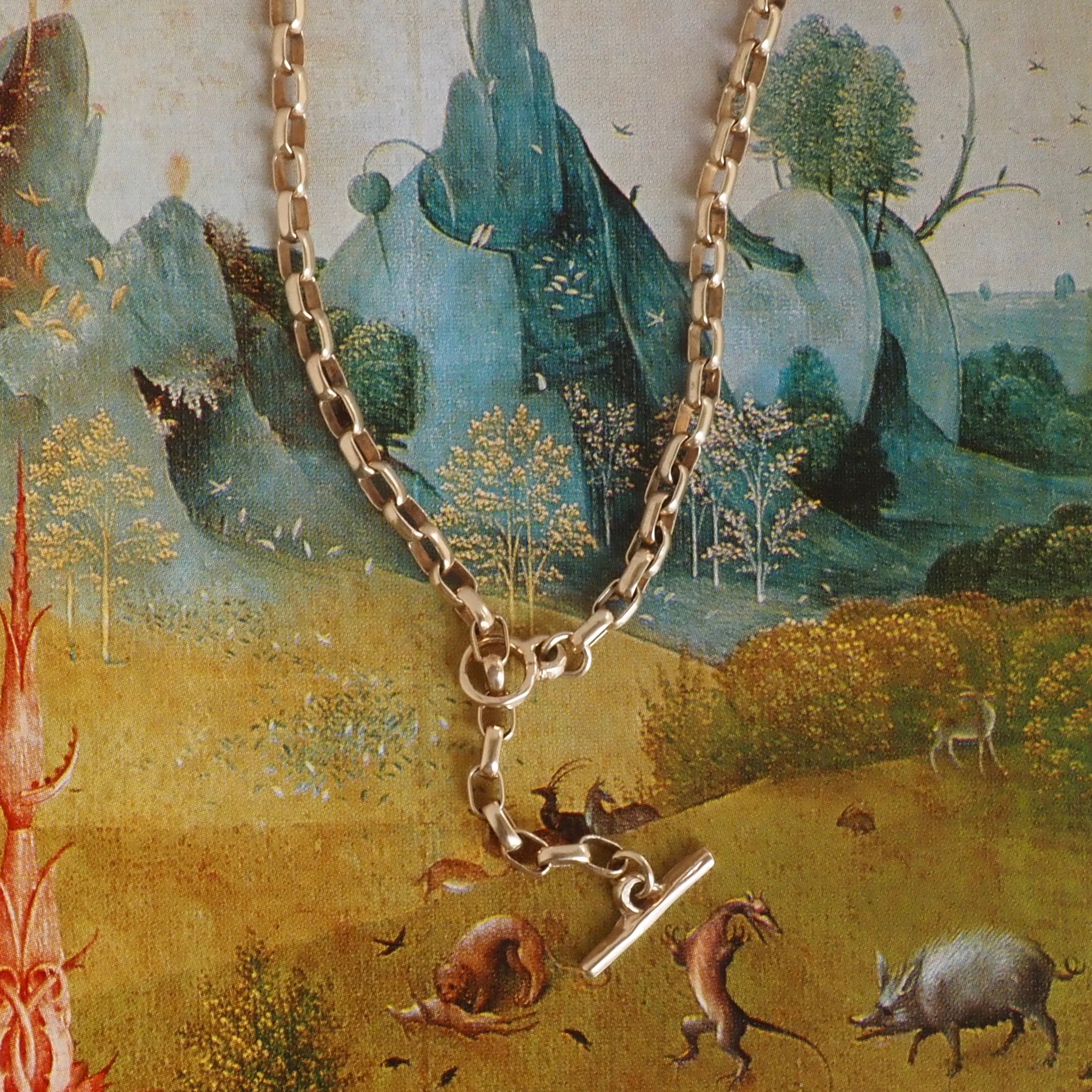 Vintage Squared Cable Adjustable Lariat T-Bar 14k Gold Chain Necklace