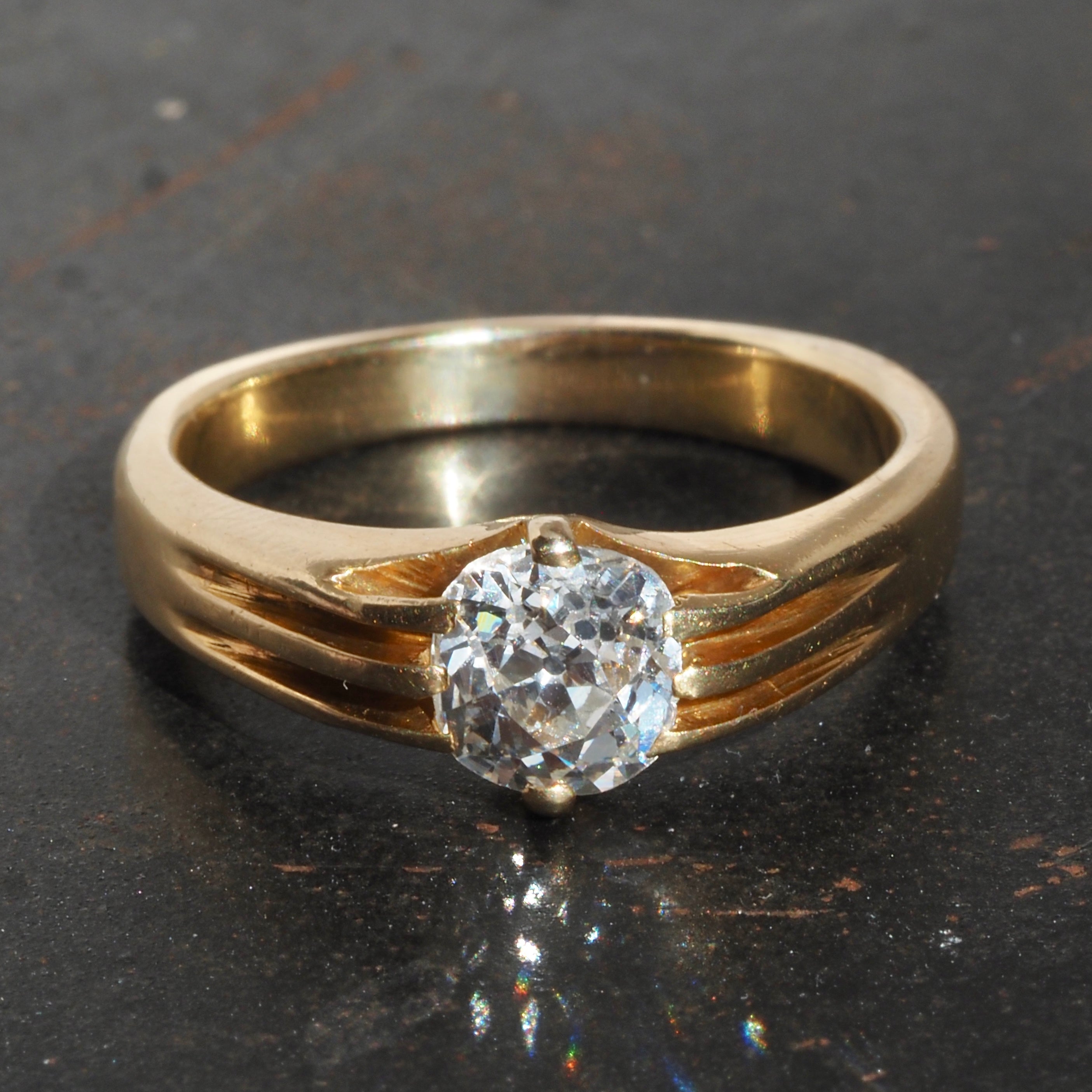 Antique Art Nouveau Old Mine Cut Diamond 18k Gold Engagement Ring