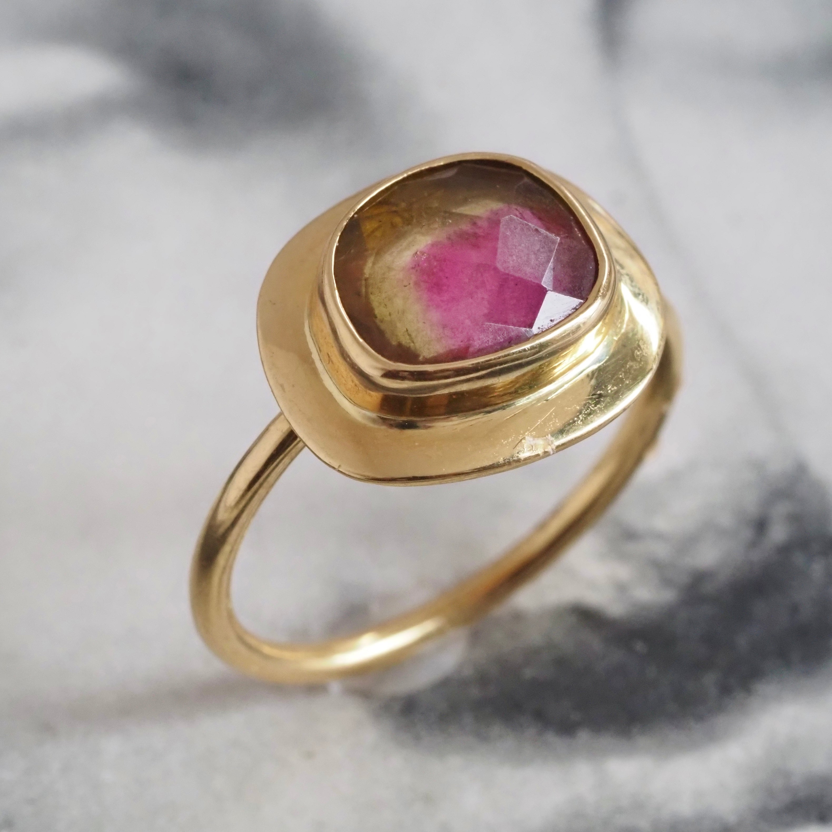 Watermelon Tourmaline 18k Gold Ring