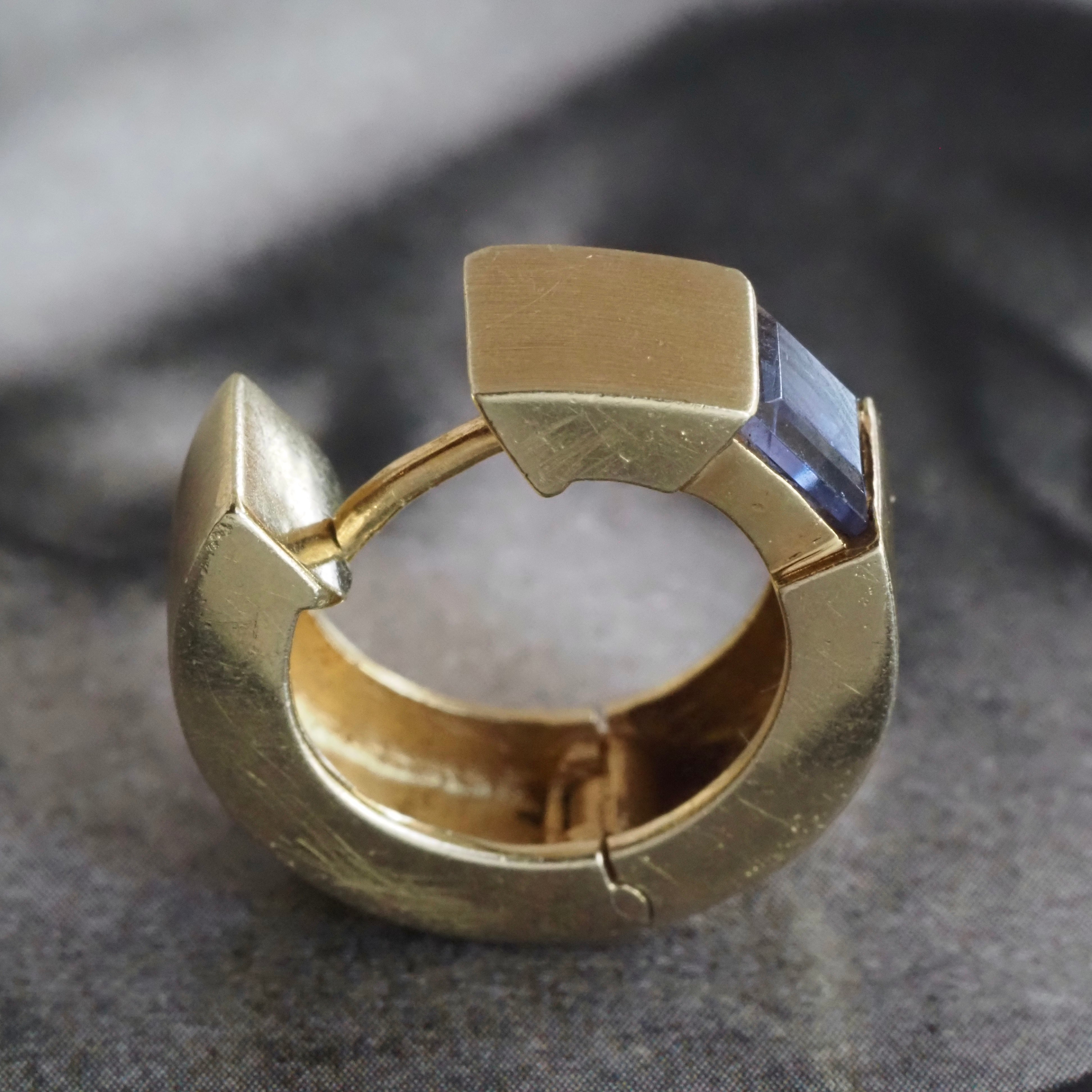 Iolite 14k Gold Brushed Hinged Huggie Hoops
