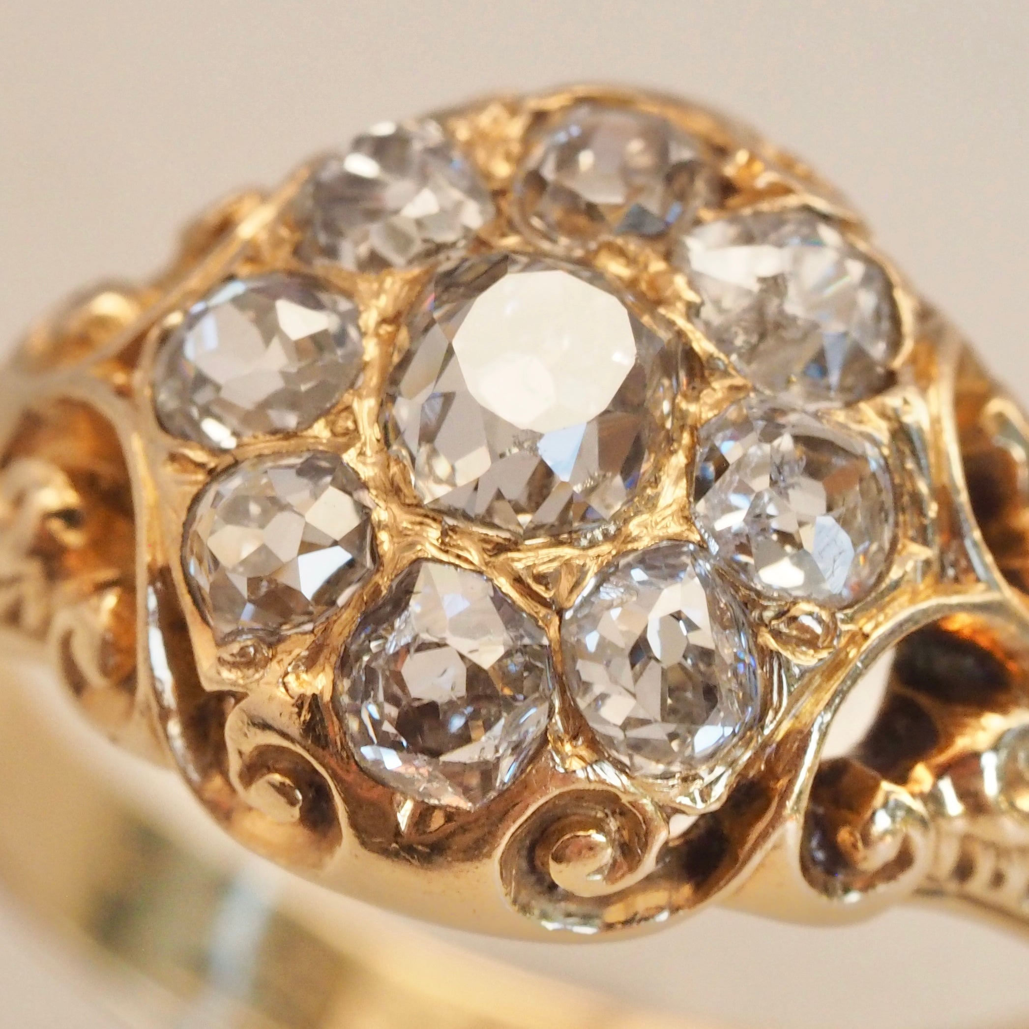 Antique Victorian 18k Gold Old Mine Cut Diamond Cluster Ring