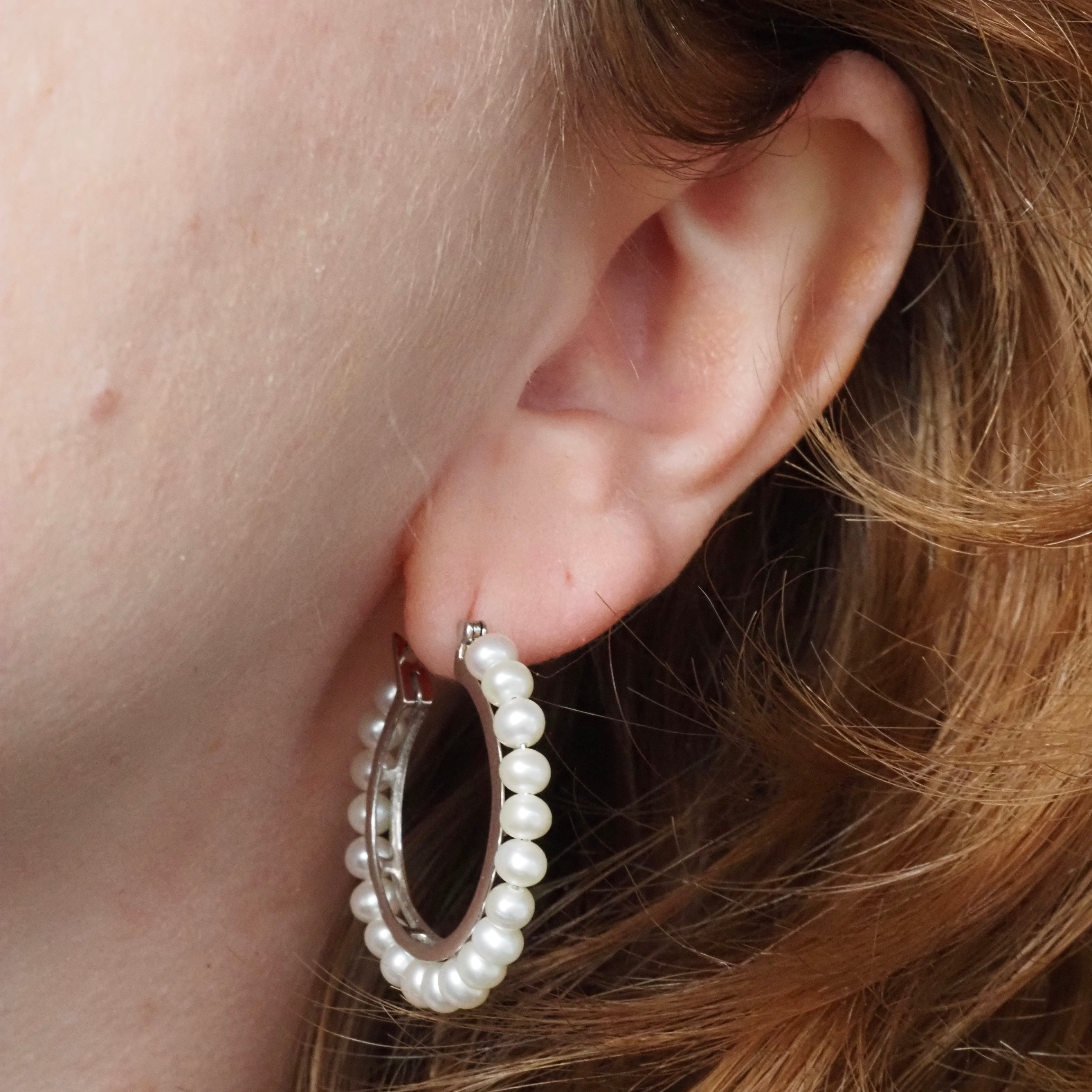 Vintage Pearl Sterling Silver Hoops