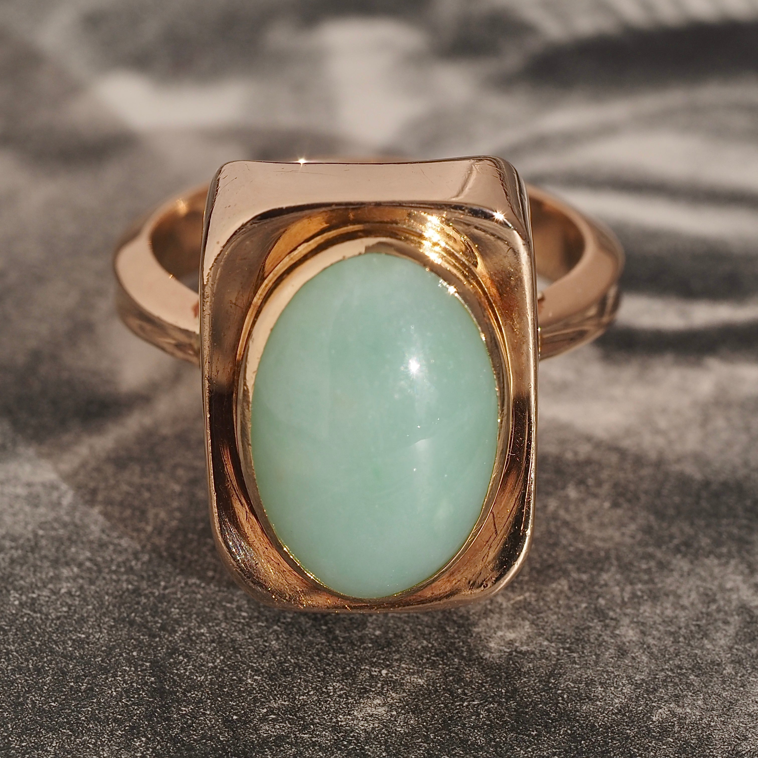 Modernist Danish 14k Gold Jade Ring